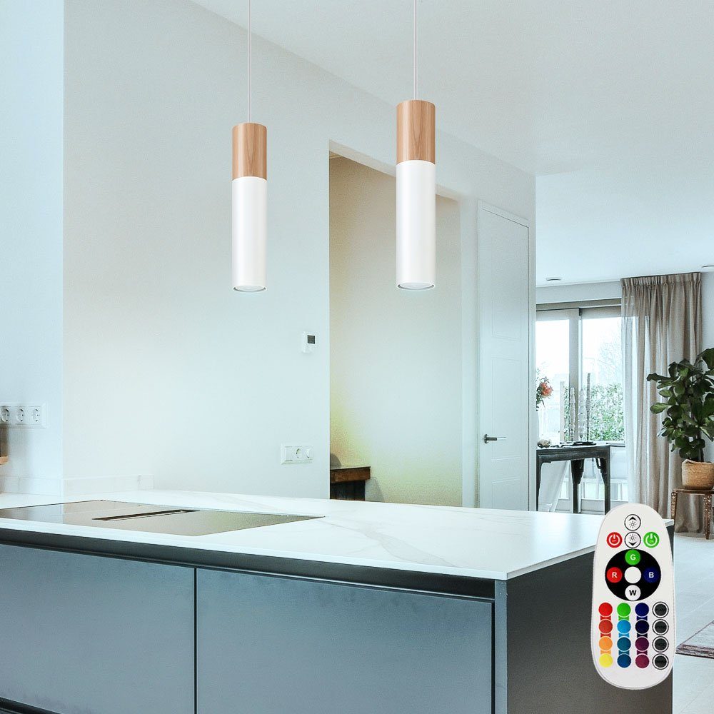 etc-shop LED weiß natur LED Pendelleuchte, inklusive, Hängeleuchte Farbwechsel, Pendelleuchte Holz Leuchtmittel RGB Warmweiß