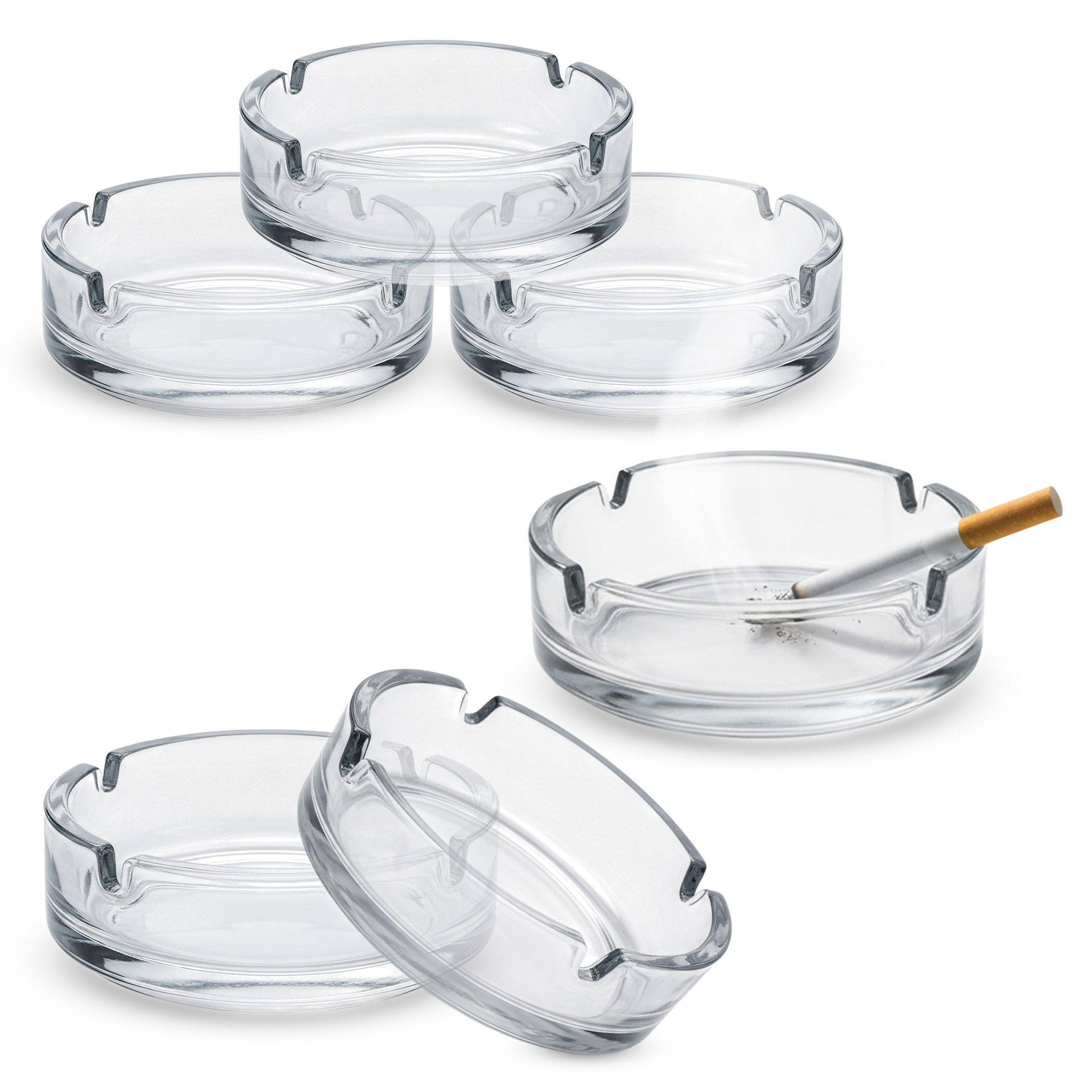 Spetebo Aschenbecher Glas Aschenbecher rund ca. 10cm - 6 Stück, Klassischer Tisch Ascher aus Klarglas