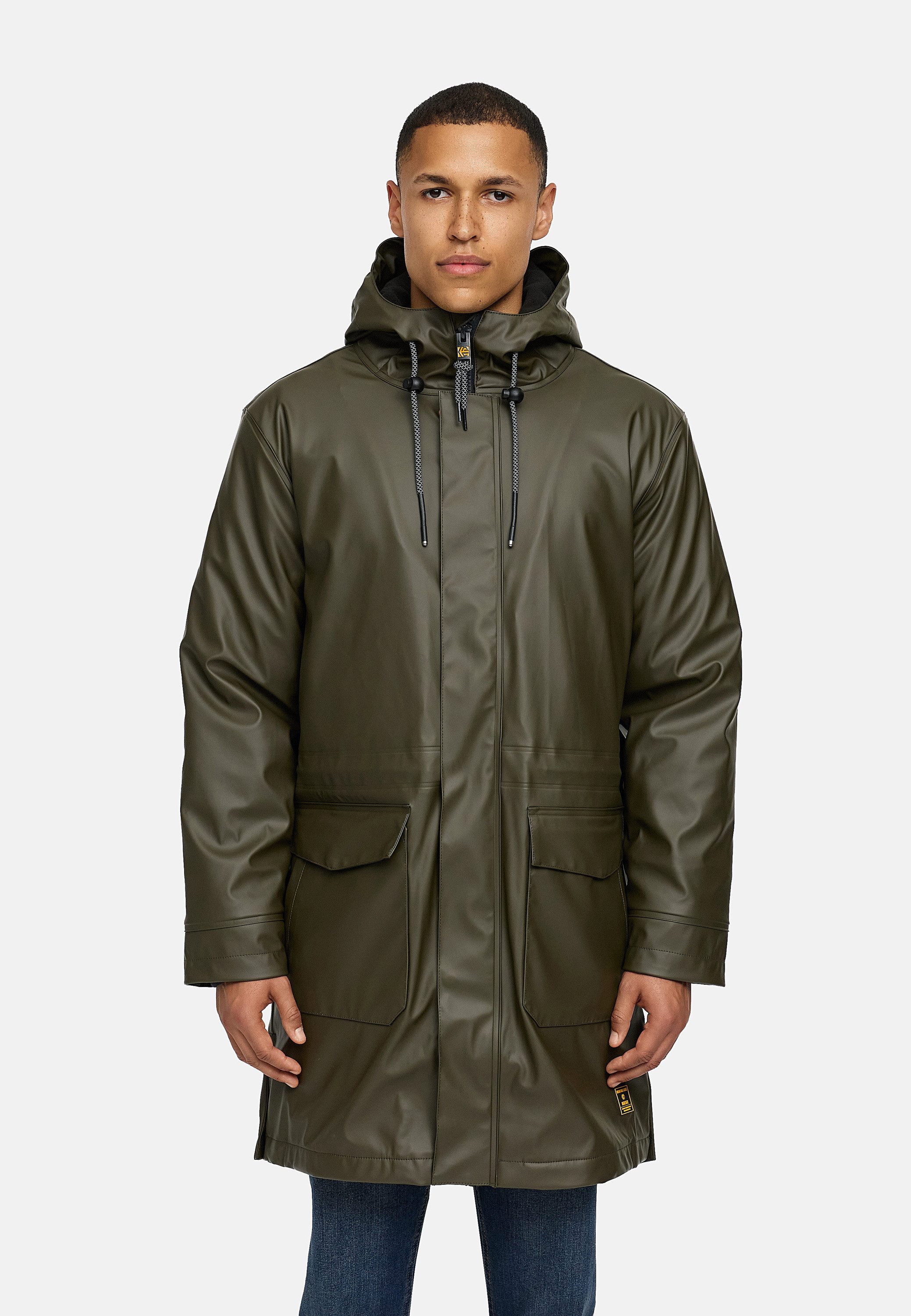 Indicode Regenmantel Herren INTommy Nässeschutz Herrenjacke mit Kapuze und vielen funktionalen Taschen