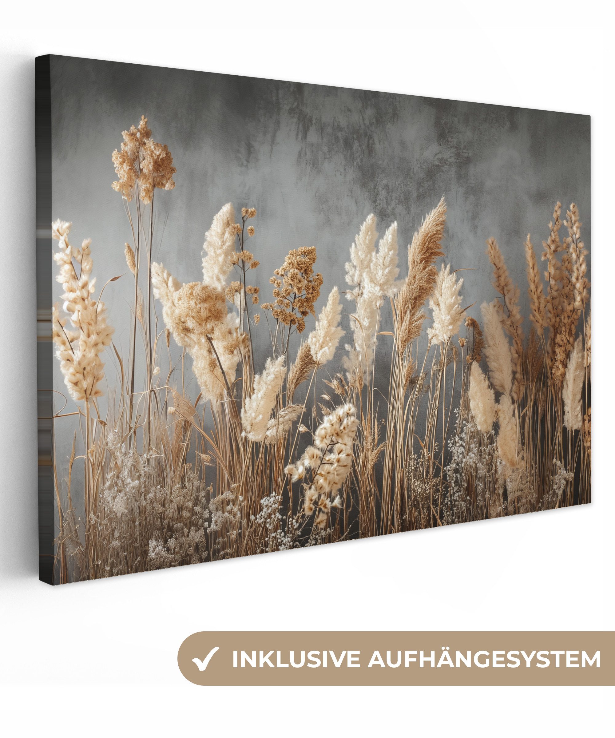 OneMillionCanvasses® Leinwandbild Getrocknete Feldblumen - Grau - Beton, Fo günstig online kaufen
