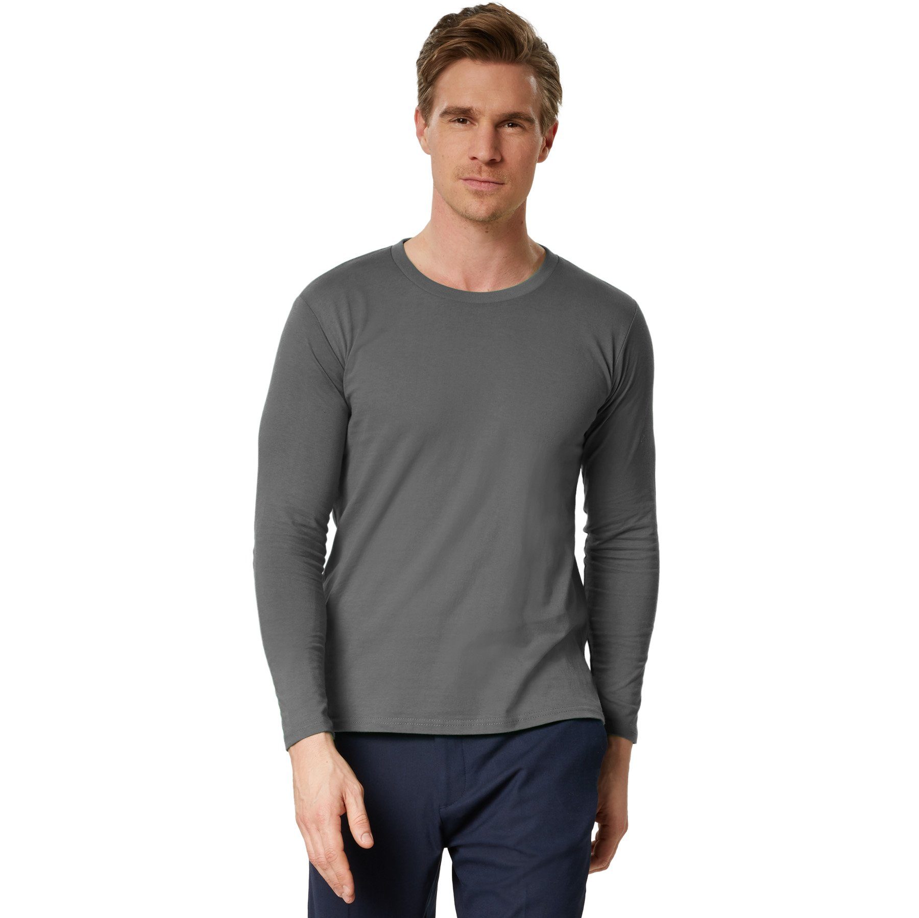 Rundhals Longsleeve Langarm-Shirt grau dressforfun Männer