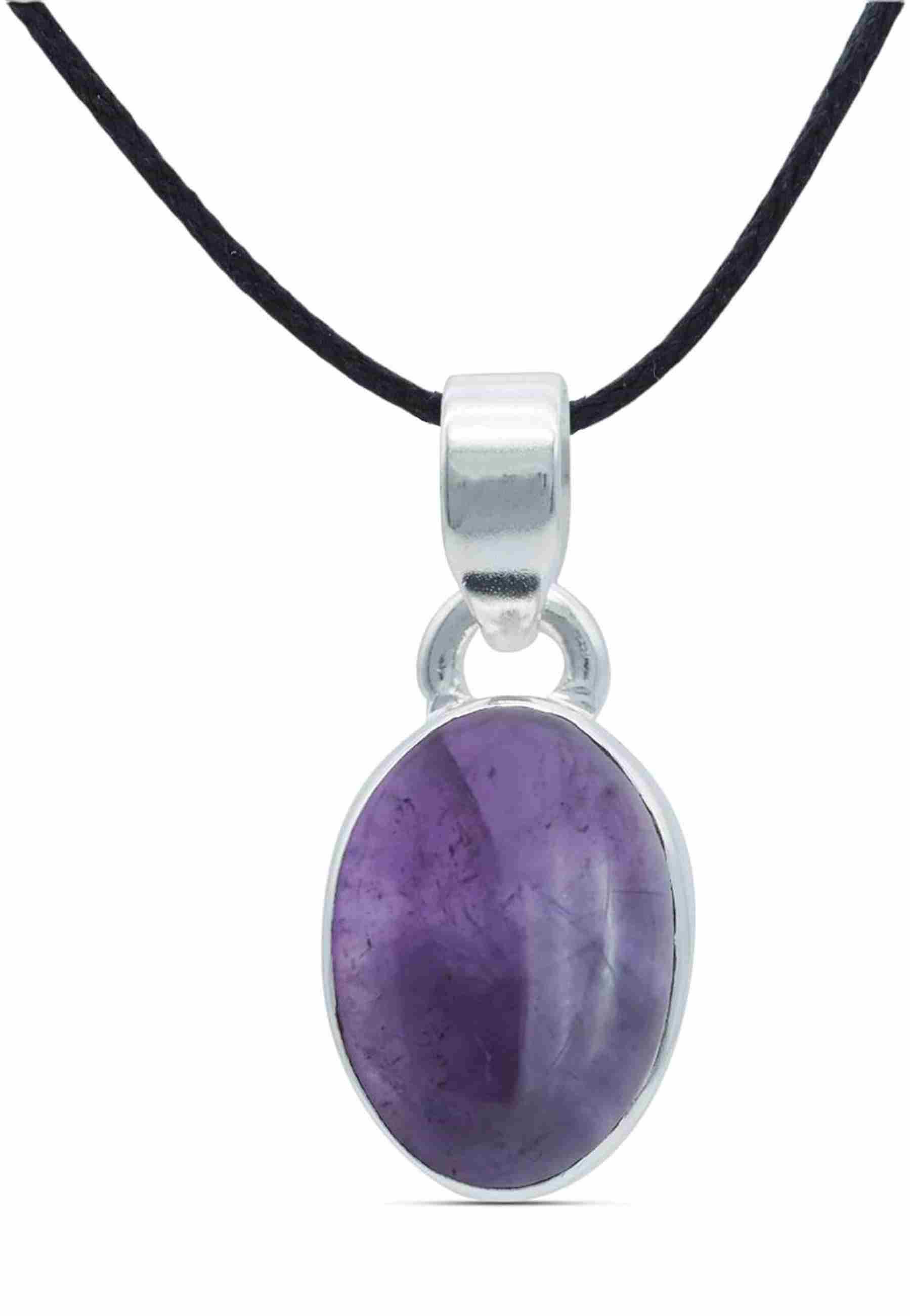 mantraroma Кулоны SAMA oval aus 925 Silber mit Amethyst (Kettenanhänger am Baumwollband im Schmuckbeutel), 925 Sterling Silber Кулоны für Damen