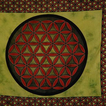 Wandteppich Tagesdecke Wandbehang Blume d. Lebens Mandala Tuch Indien ca.230x210cm, KUNST UND MAGIE