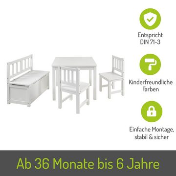 BOMI Kindersitzgruppe Holzsitzgruppe Anna, (4-tlg), Kindertischgruppe aus Holz (4tlg. Tisch, Kinderbank, 2 x Stühle)