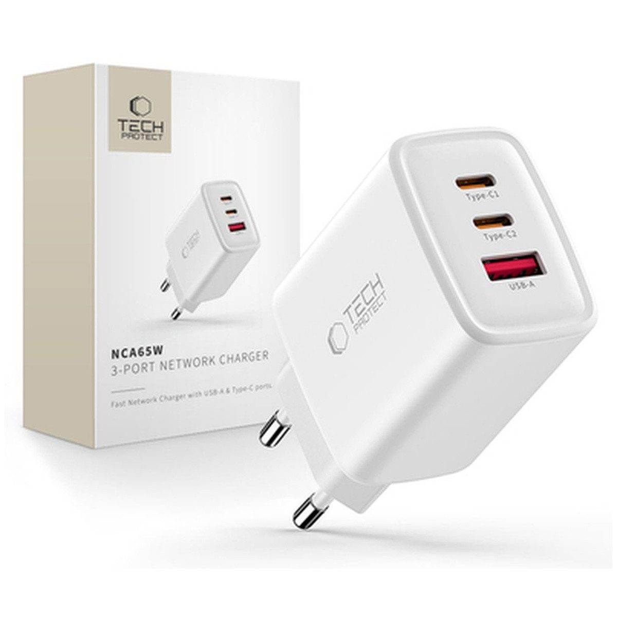 TECH PROTECT Tech Protect NCA65W GAN 3 Port 65W WandLadegerät Smartphone-Ladegerät