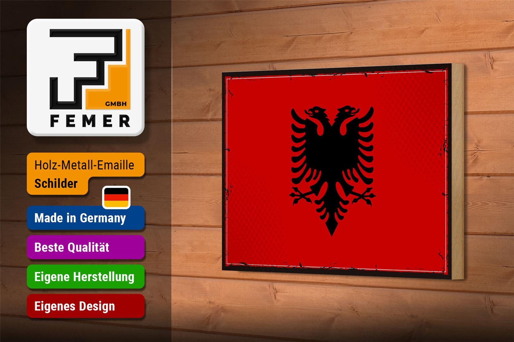 Femer GmbH Holzbild Flagge Albaniens 18x12 cm Retro Flag Albania, Flaggen (1 St), Glatte Holzfaserplatte (MDF), vorn beschichtet