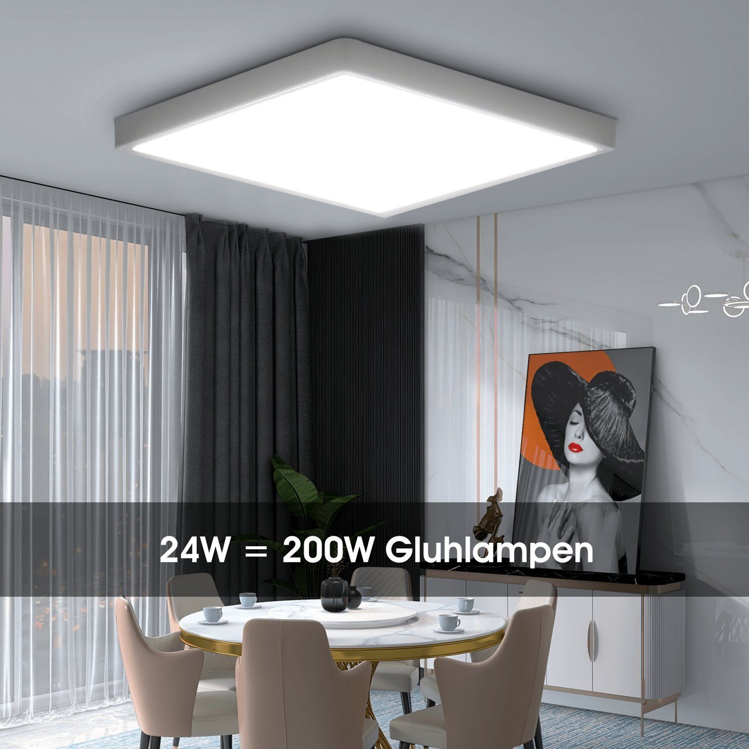 iscooter Deckenleuchte Quadrat Ø30x 2,5cm Ultraslim Deckenlampe 24W 6000K