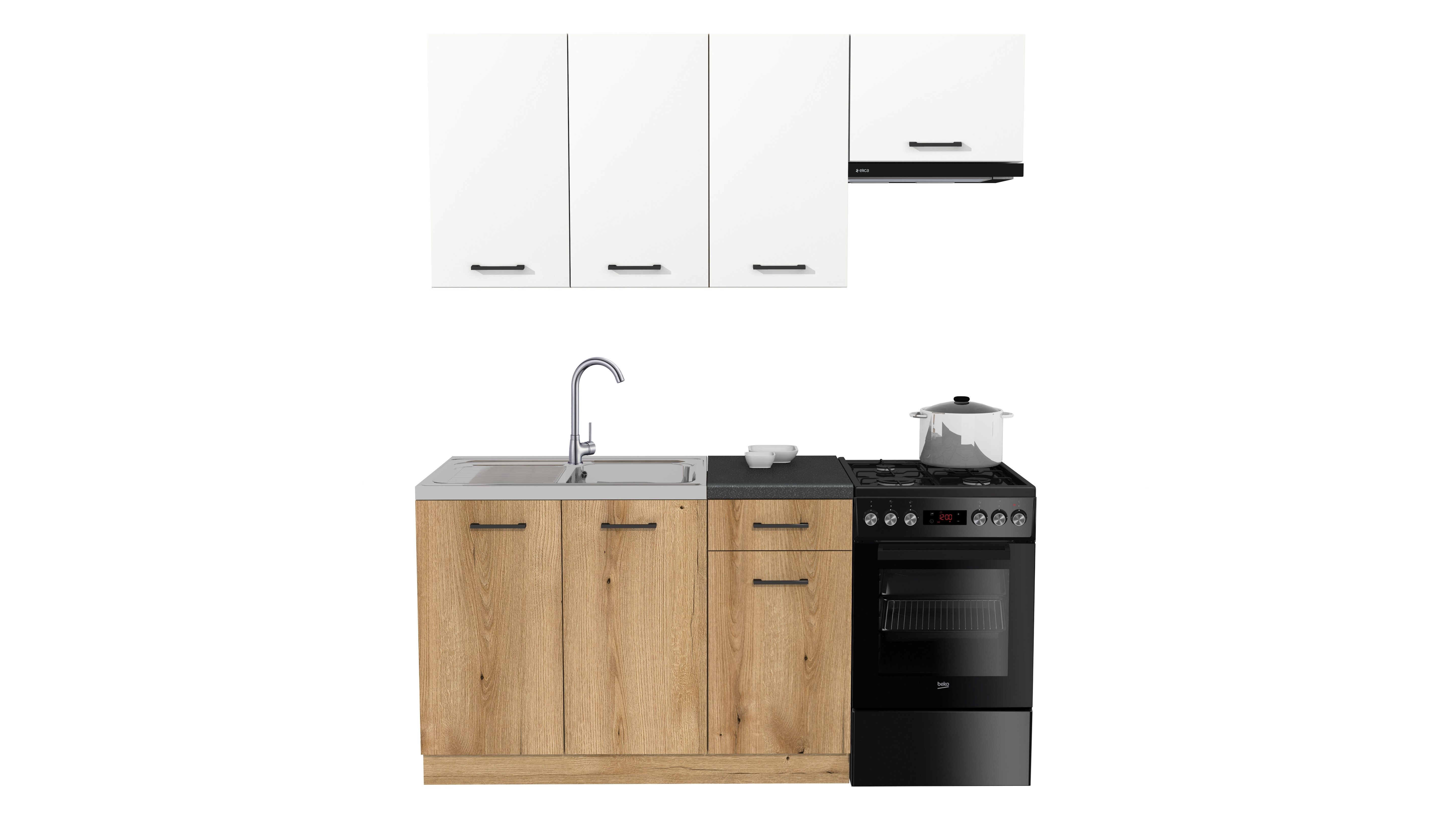 ROYAL24_MARKT Küchenzeile – SIMPLY Z22 170 cm – Eiche / Weiß Matt, (Komplett Set), Edles Material - Zeitlos - Elegant