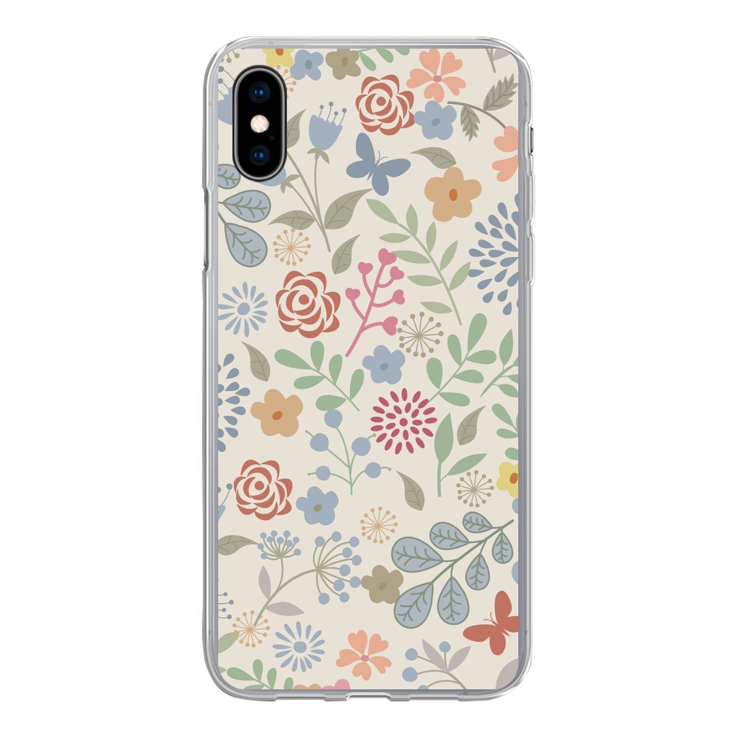 MuchoWow Handyhülle für Apple iPhone XS Eine Blumenmuster-Illustration mit vielen Blumen, Smartphone-Bumper, Print, Handy Schutzhülle Dünn