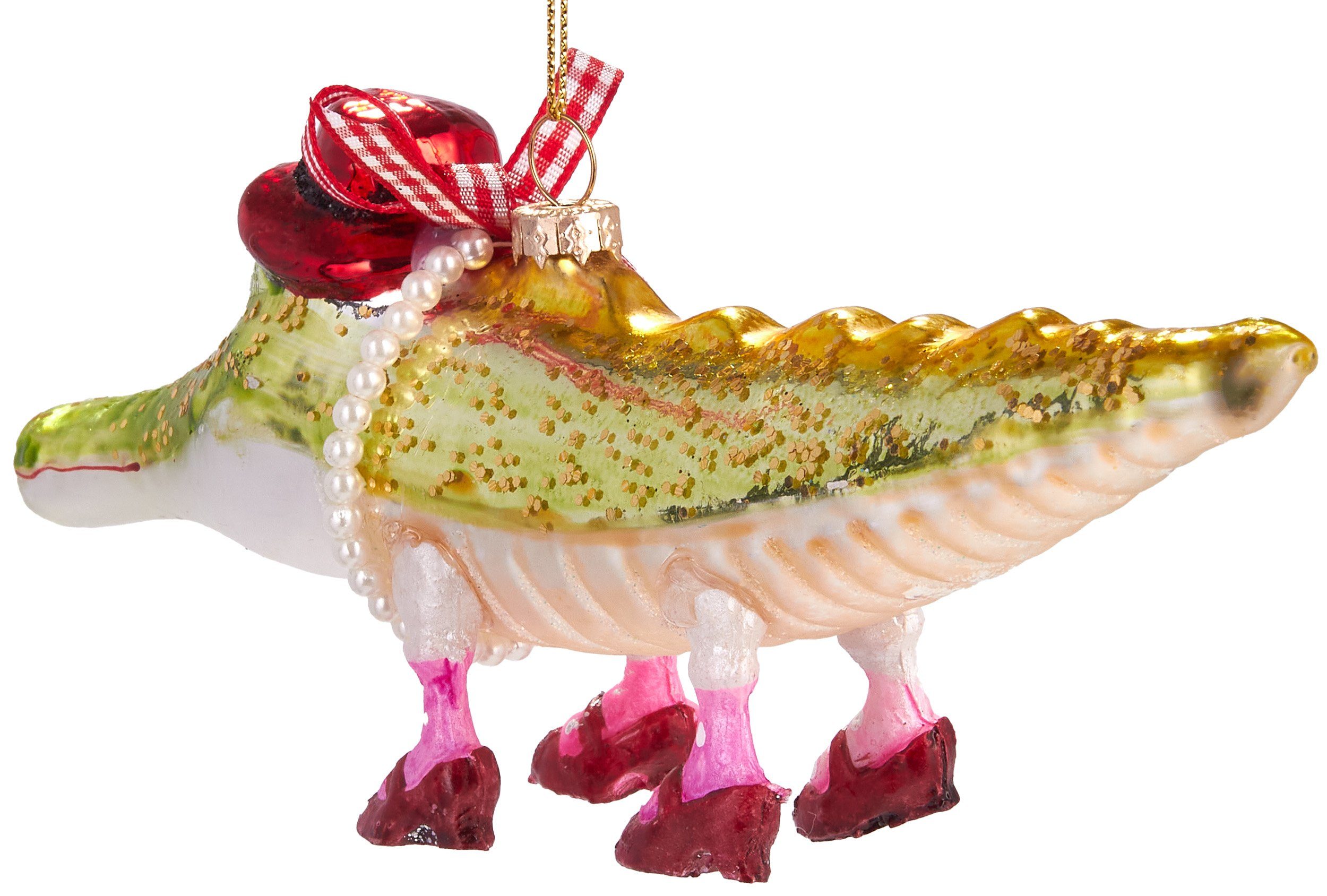 BRUBAKER cm - Hut, Weihnachtskugel mundgeblasenes Handbemalte 20 Christbaumschmuck Krokodil mit Weihnachtsdekoration aus Glas, Unikat witzige