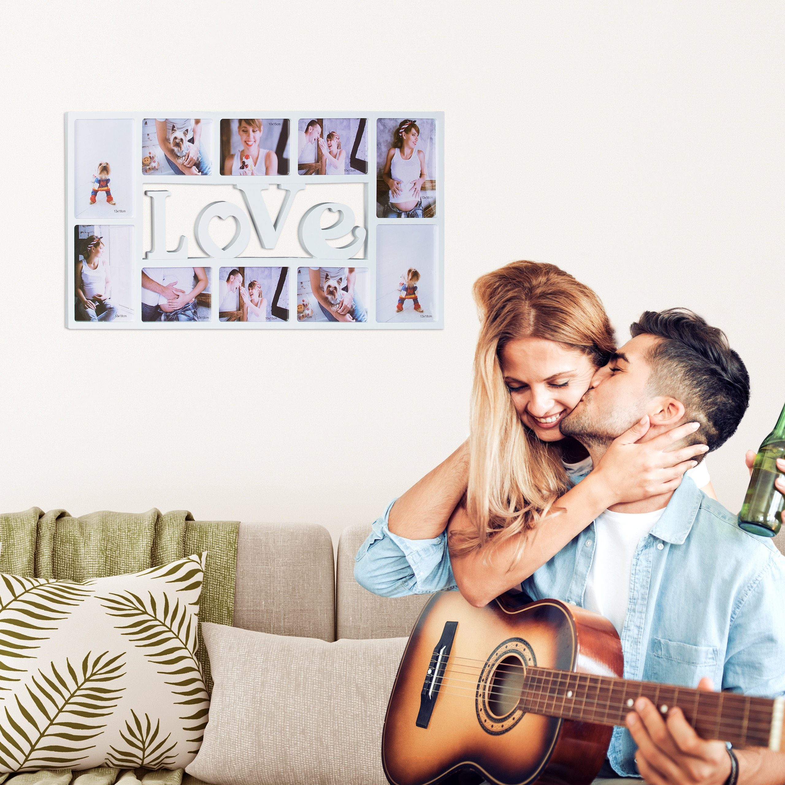 relaxdays Collagerahmen Bilderrahmen LOVE für 10 Fotos, weiß günstig online kaufen