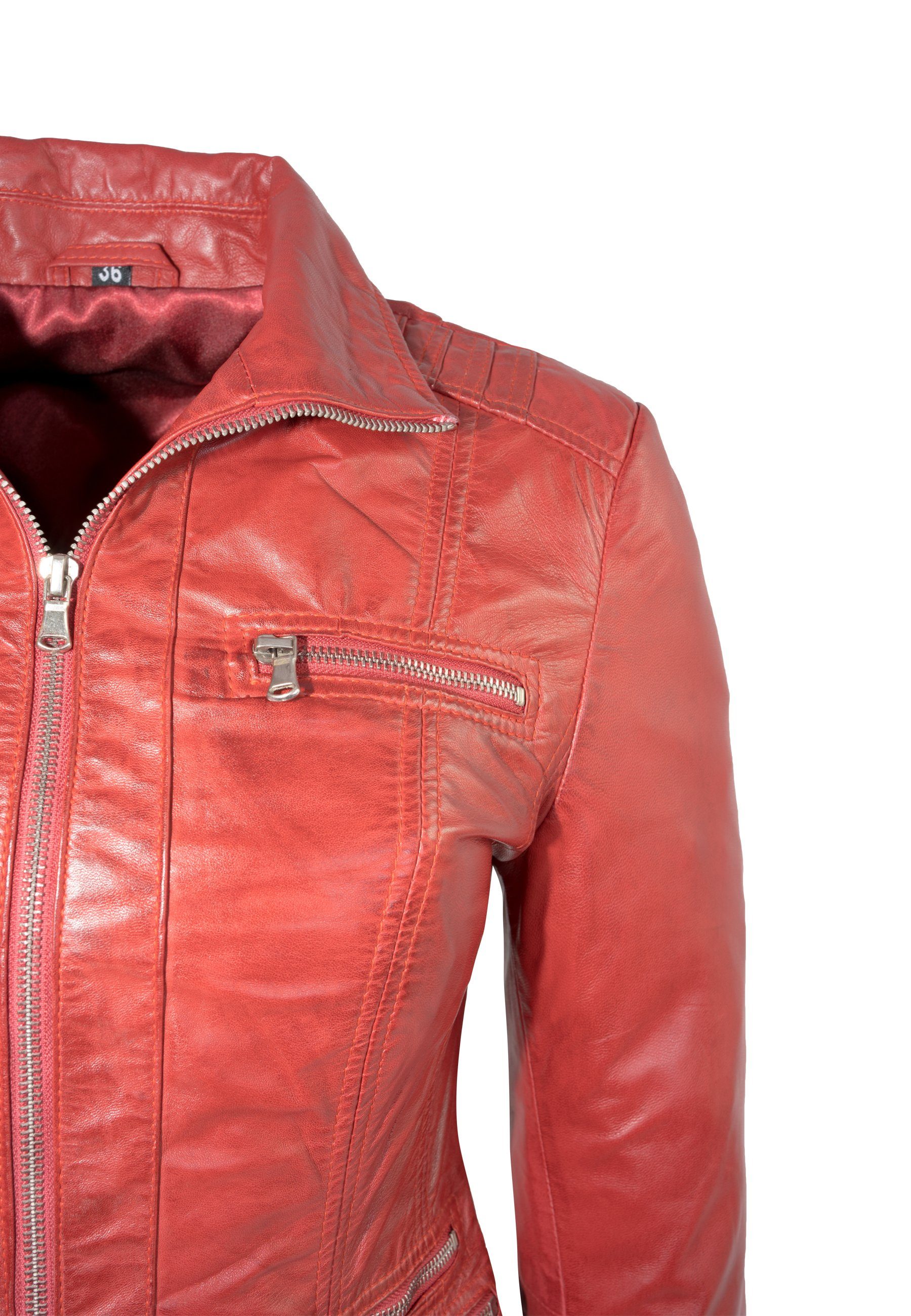 Lederjacke Leder Clara Lolus Lederjacke Rot Damen Klassisch elegante aus weichem Lammnappa