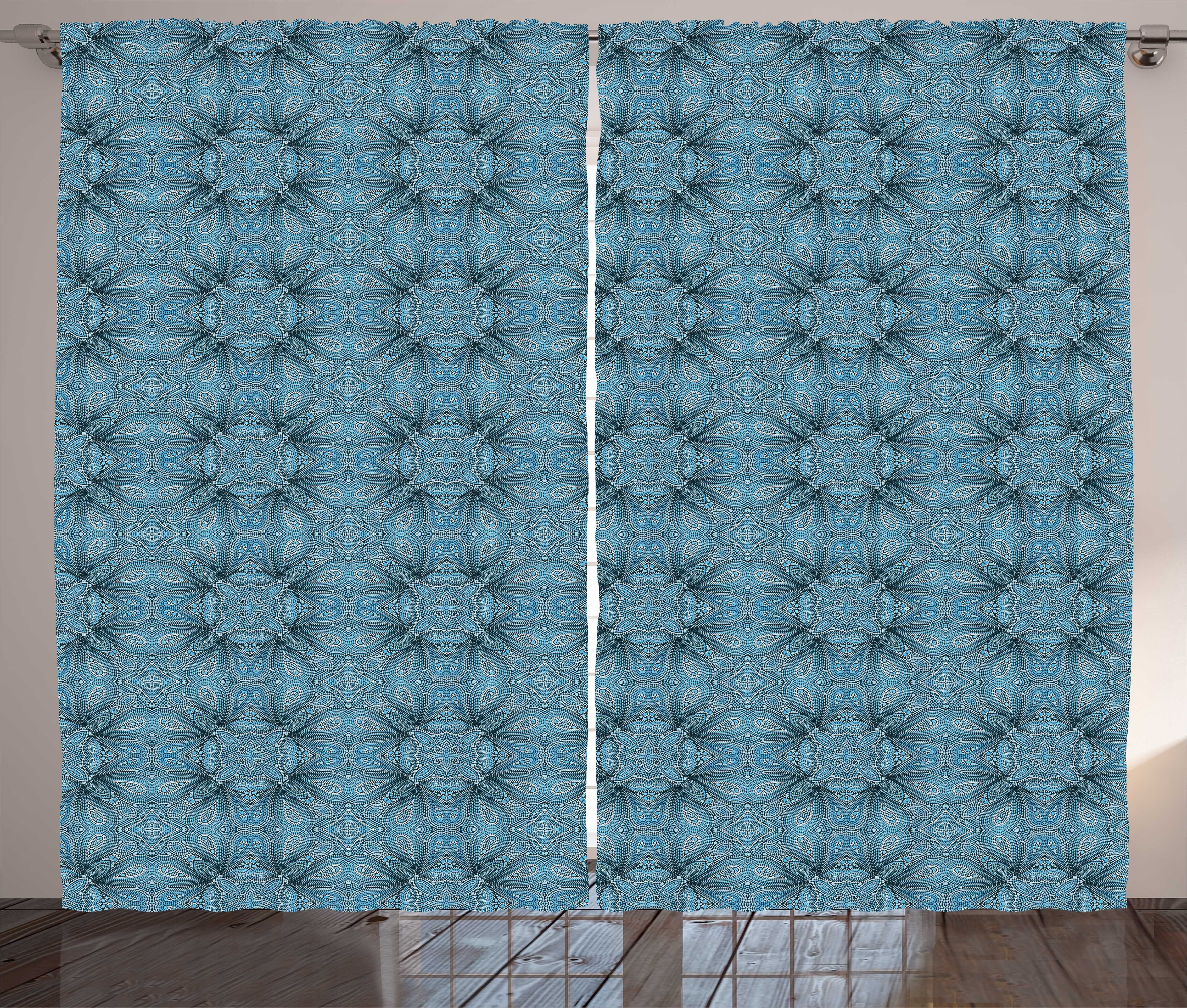Schlafzimmer Schlaufen und Bläulich-Mosaik-Verzierungen Gardine Haken, Abakuhaus, mit Kräuselband Vorhang Abstrakt