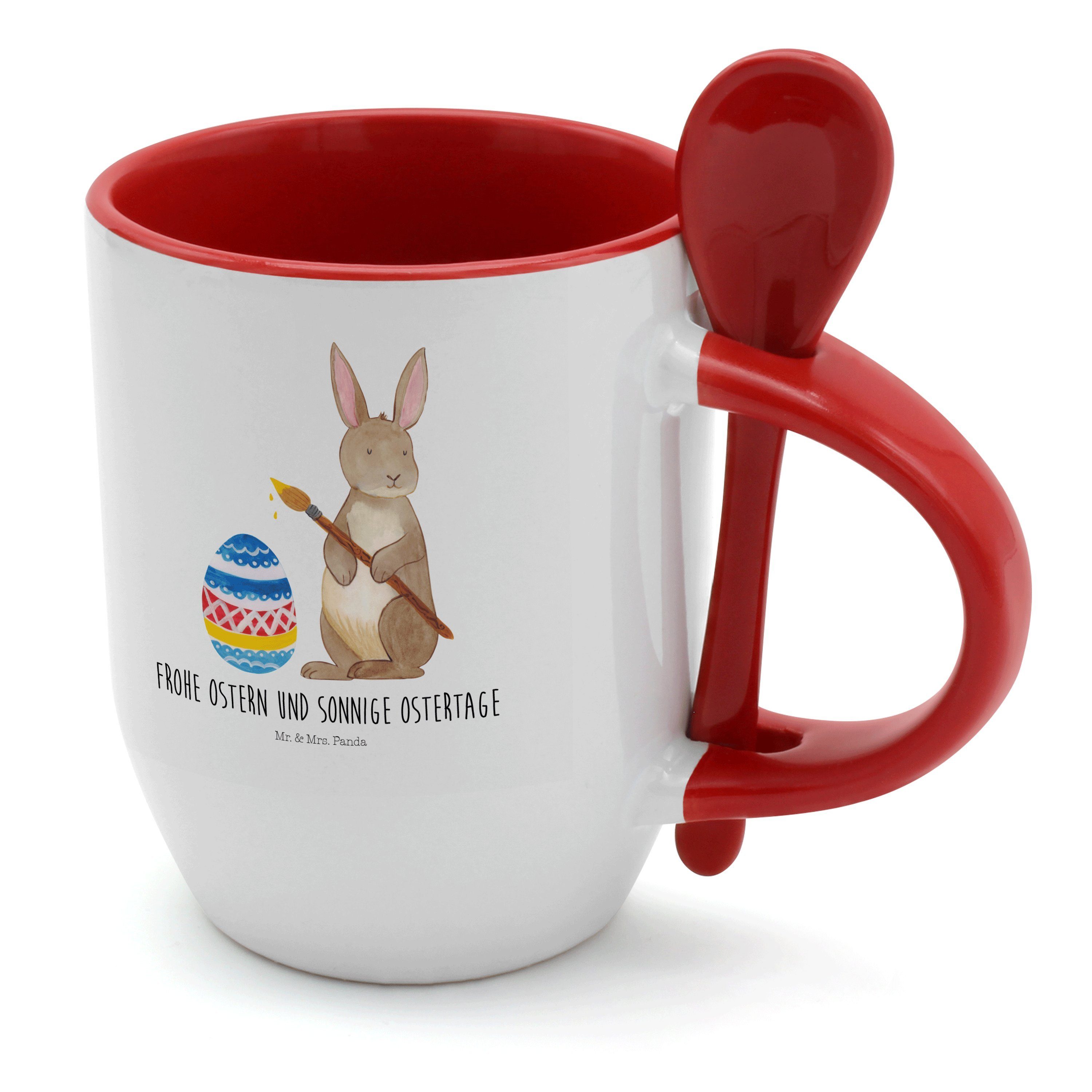 Keramik Tasse mit & Geschenk, Mr. Eiermalen Tasse Panda - Oster, Weiß Hase - Mrs. Spruch, zu Geschenk