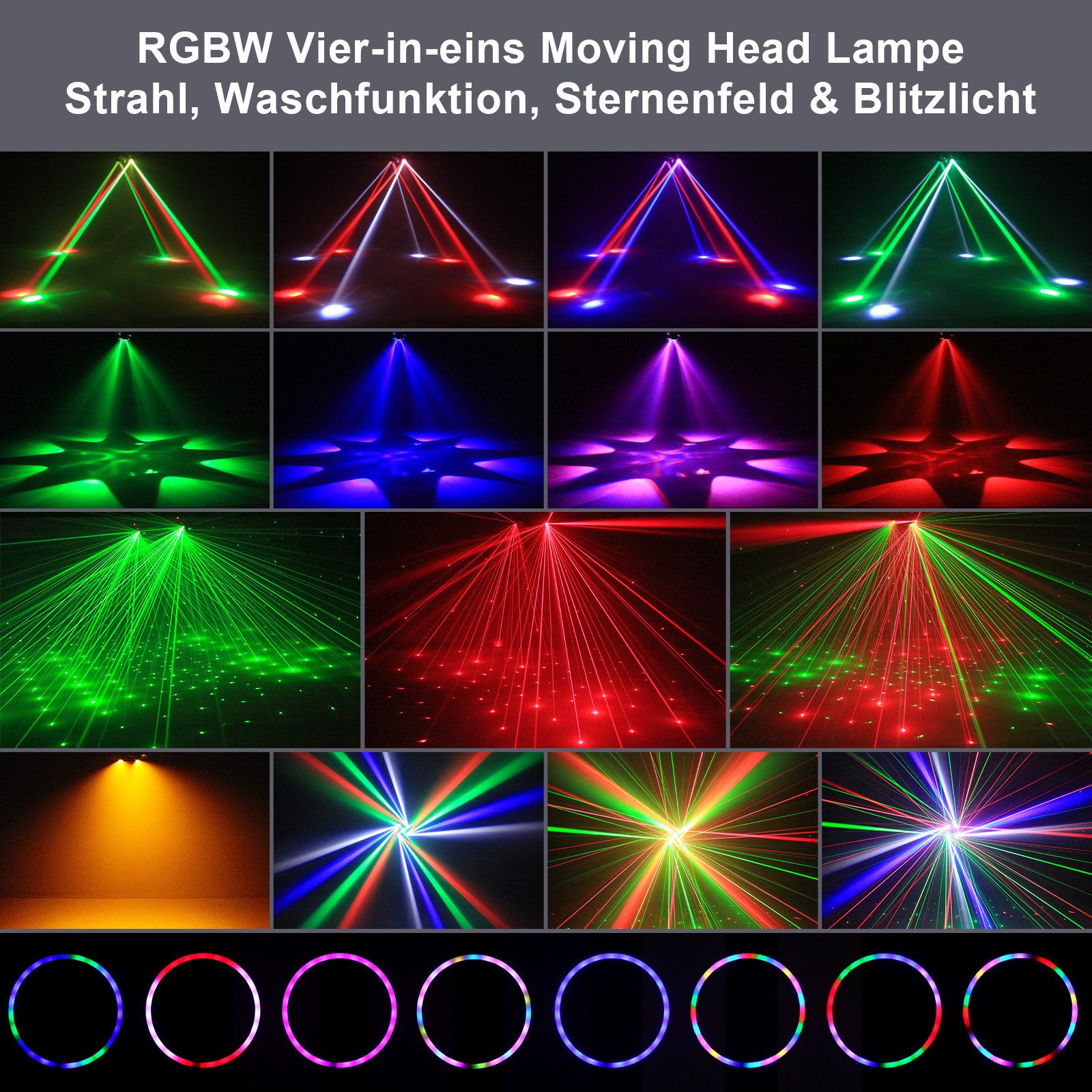 ZonQoonz Discolicht 150W 4-Arm Bühnenlicht mit Sternenhimmel-Effekt für DJ Party Hochzeit