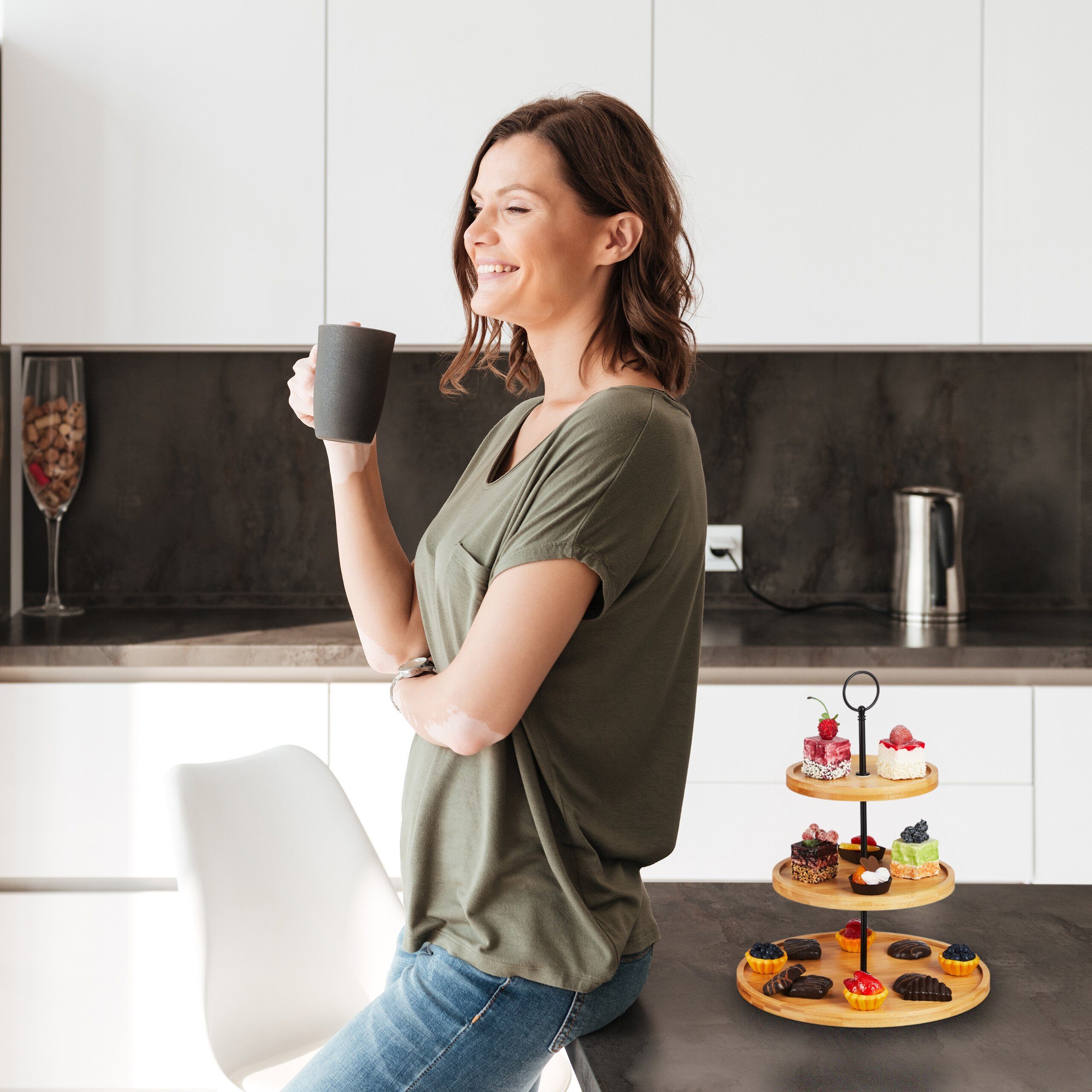 relaxdays Etagere Bambus Etagere mit 3 Ebenen, Bambus, (1-tlg) – Bild 2 von 5