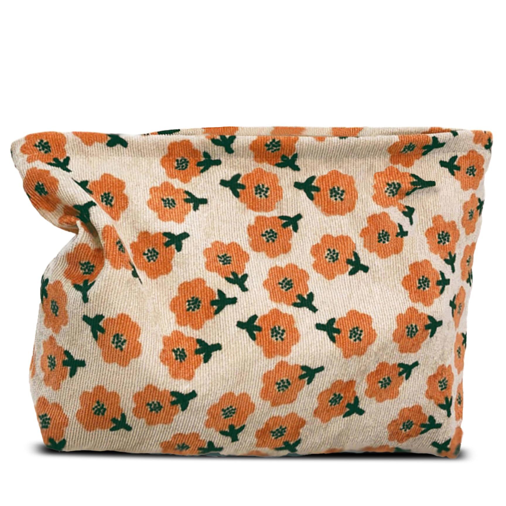 Zaewry Handtasche Canvas-Tragetasche, Geldbörsen Kosmetiktasche, Reise-Schminktasche, Damen-Cord mit Blumenmuster – Niedliche Blüten