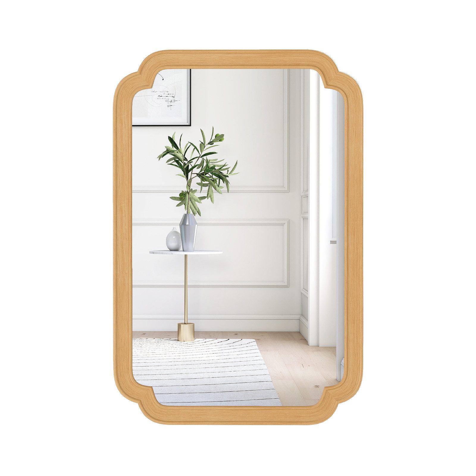 COSTWAY Dekospiegel, Abgerundeter groß Wandspiegel mit Rahmen, 90 x 60 cm