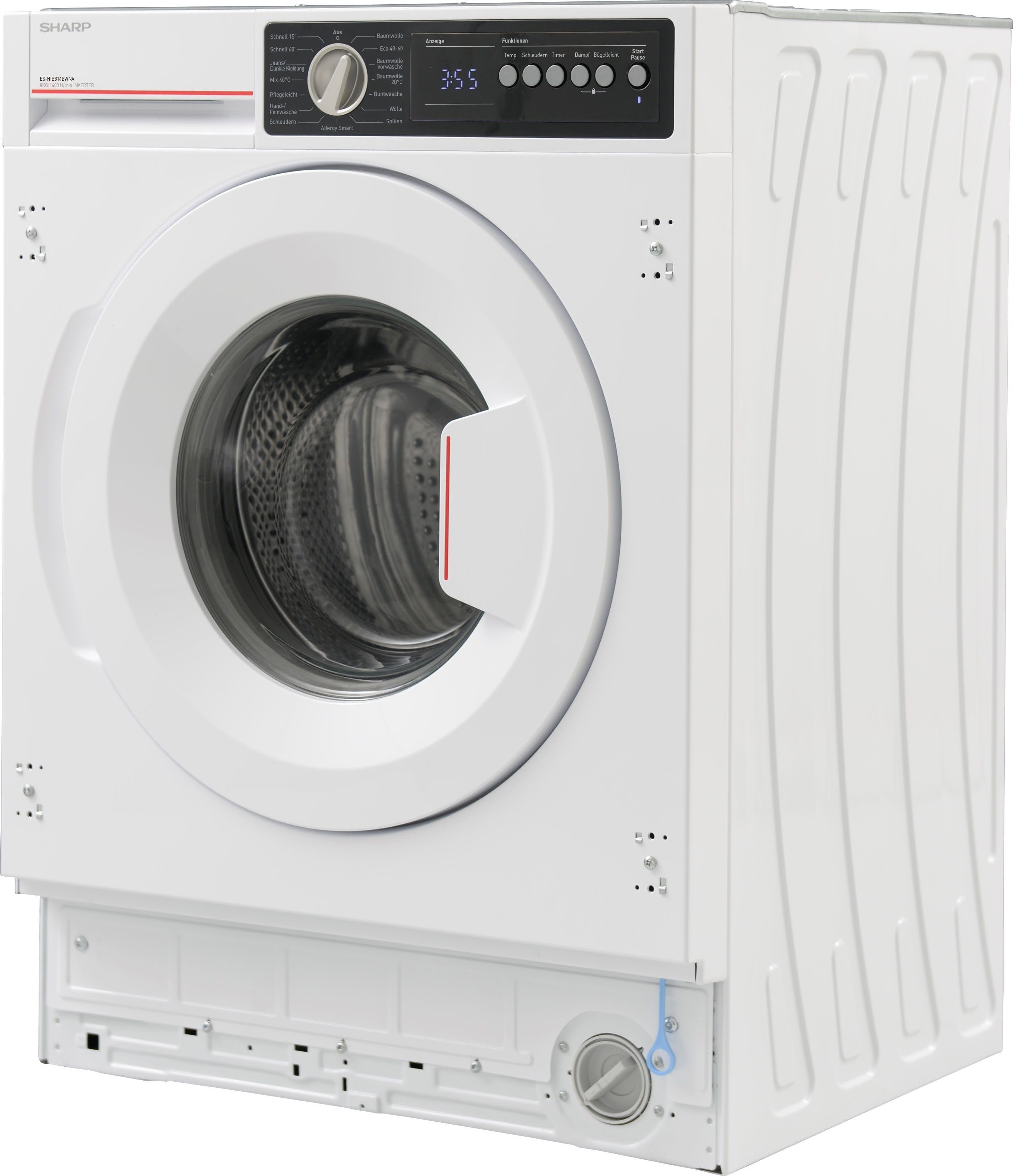 Sharp Einbauwaschmaschine ES-NIB814BWNA-DE, 1400 kg, U/min 8