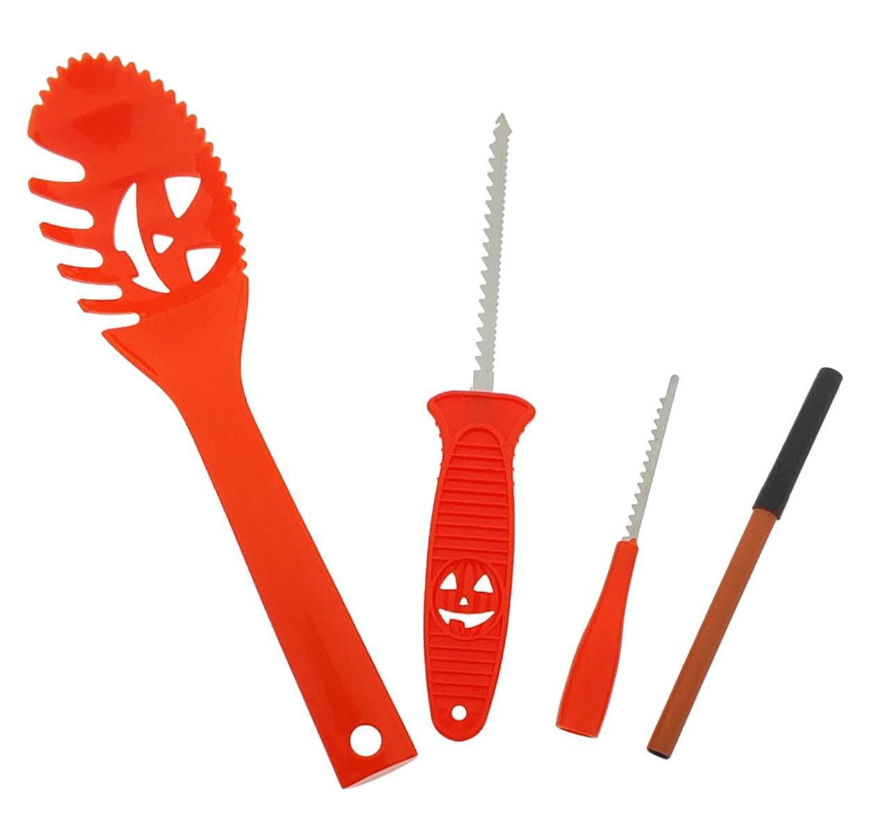 HundB Schnitzgerät Kürbisschnitzset 4-teilig mit Vorlagen Schwarz, 0 V, Set, 1-St., Kürbisschnitzwerkzeug, Halloween Aushölen Schnitzen Kürbis Kürbisgeschicht