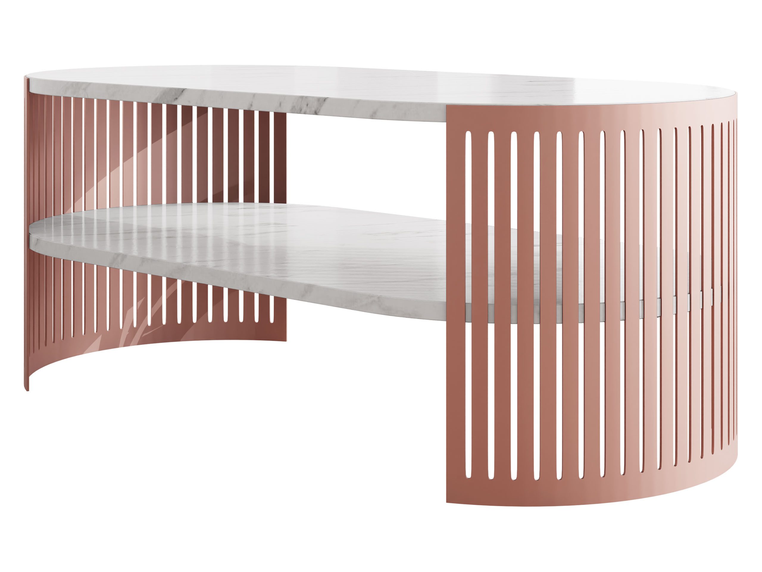 MIRJAN24 Couchtisch Fikoli Oval Ember I (mit Regal), 100x50x40 cm, Gestell aus Stahl