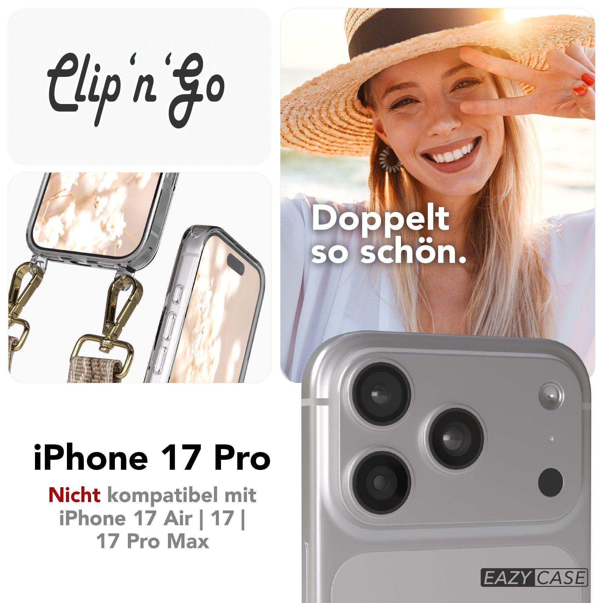EAZY CASE Handykette Umhängeband MagSafe Hülle für Apple iPhone 17 Pro 6,3 Zoll, Verstellbarer Trageriemen Wave mit Case DIY Taschenband Braun