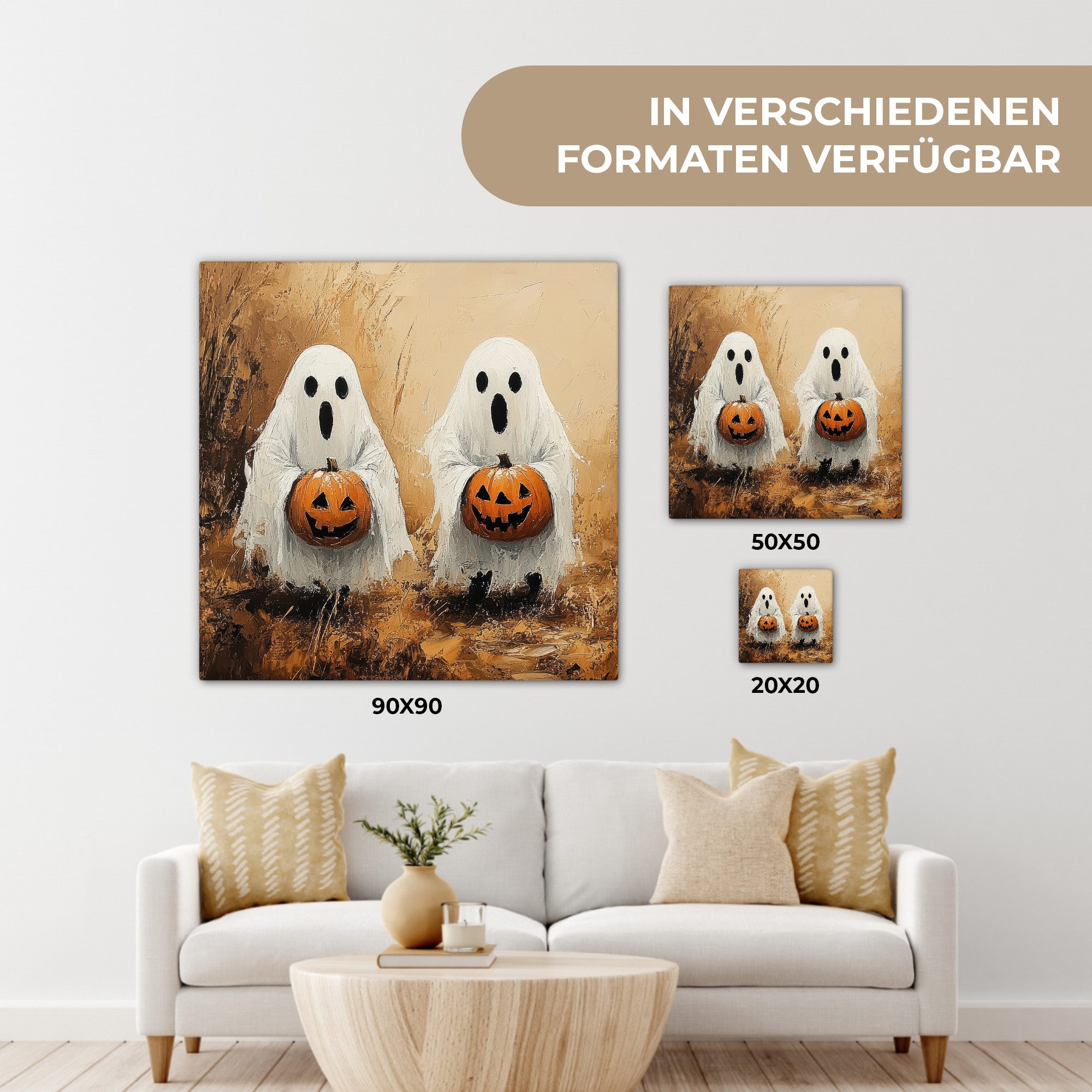 OneMillionCanvasses® Leinwandbild Halloween - Kürbis - Geist - Herbst, Fotodruck (1 St), Wandbild, Deko Schlafzimmer Wohnzimmer Flur 20x20 cm – Bild 5 von 5