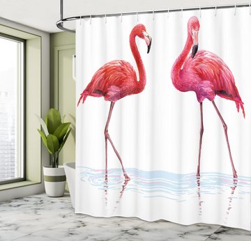Abakuhaus Duschvorhang Moderner Digitaldruck mit 12 Haken auf Stoff Wasser Resistent Breite 175 cm, Höhe 180 cm, Flamingo Exotische Flamingos on Sea