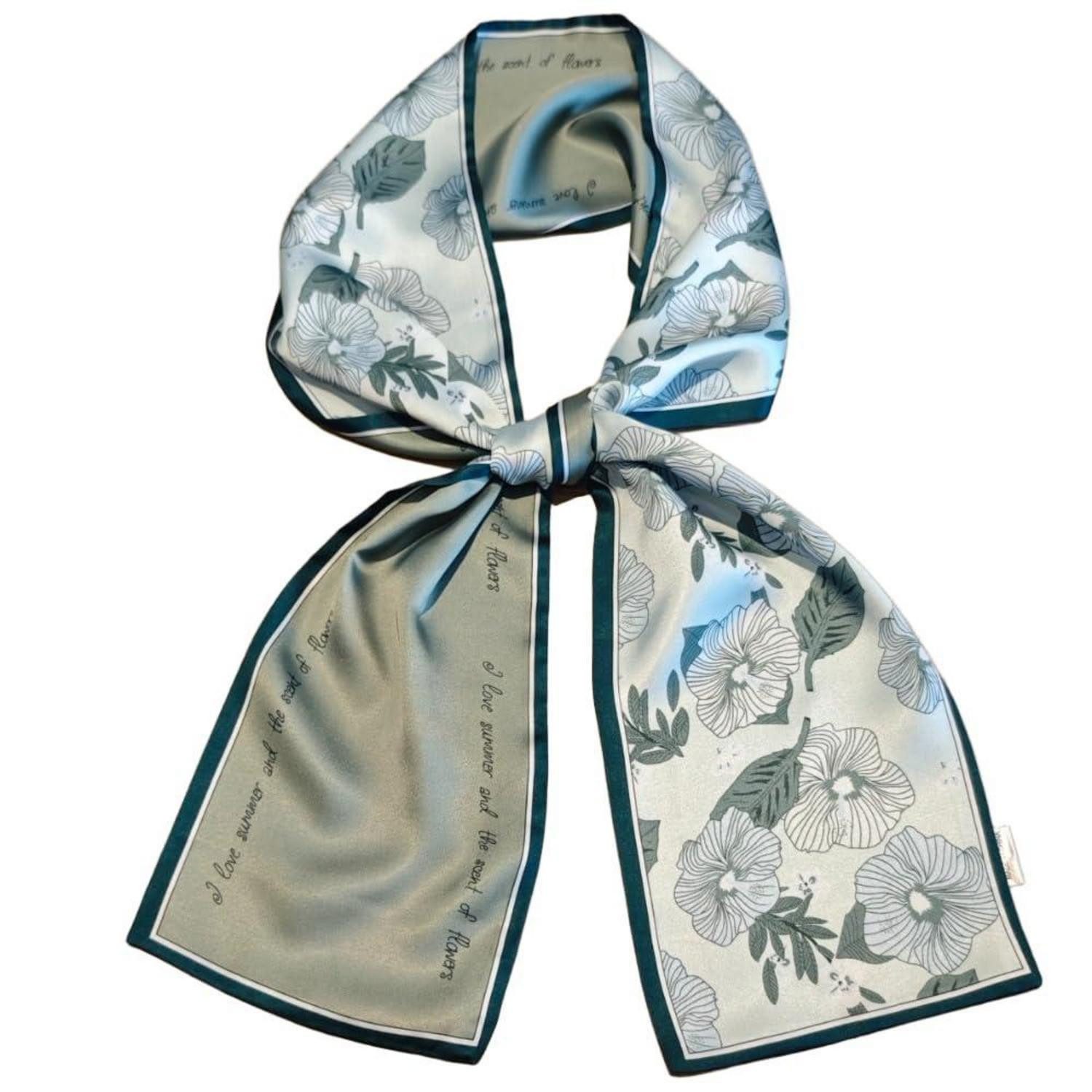 LuxusKollektion Seidenschal Seidenschal Doppelschicht Blumen 150x16cm Green/White Flower, (1-St)