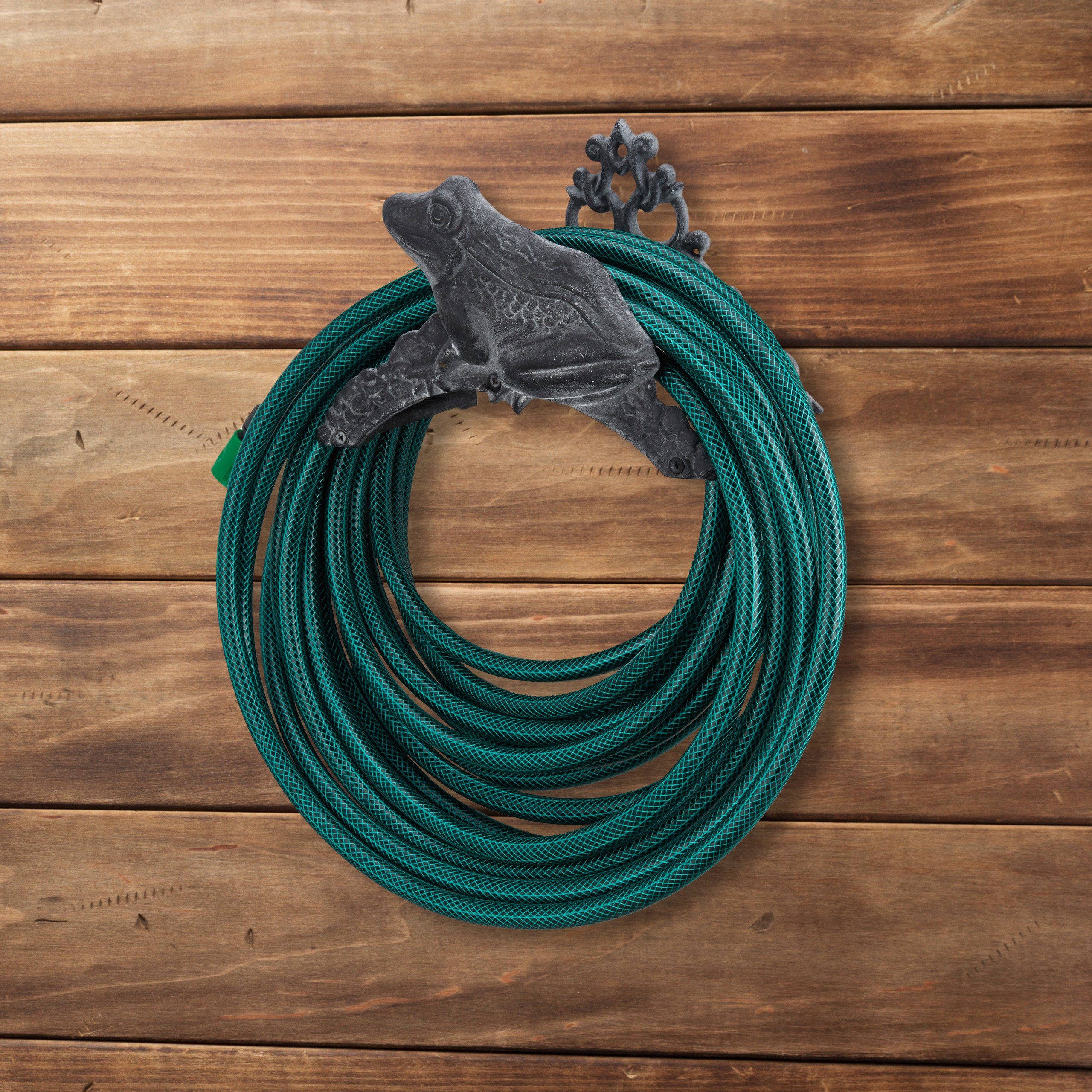relaxdays Schlauchhalterung Gartenschlauchhalter Gusseisen Frosch, (5-tlg)