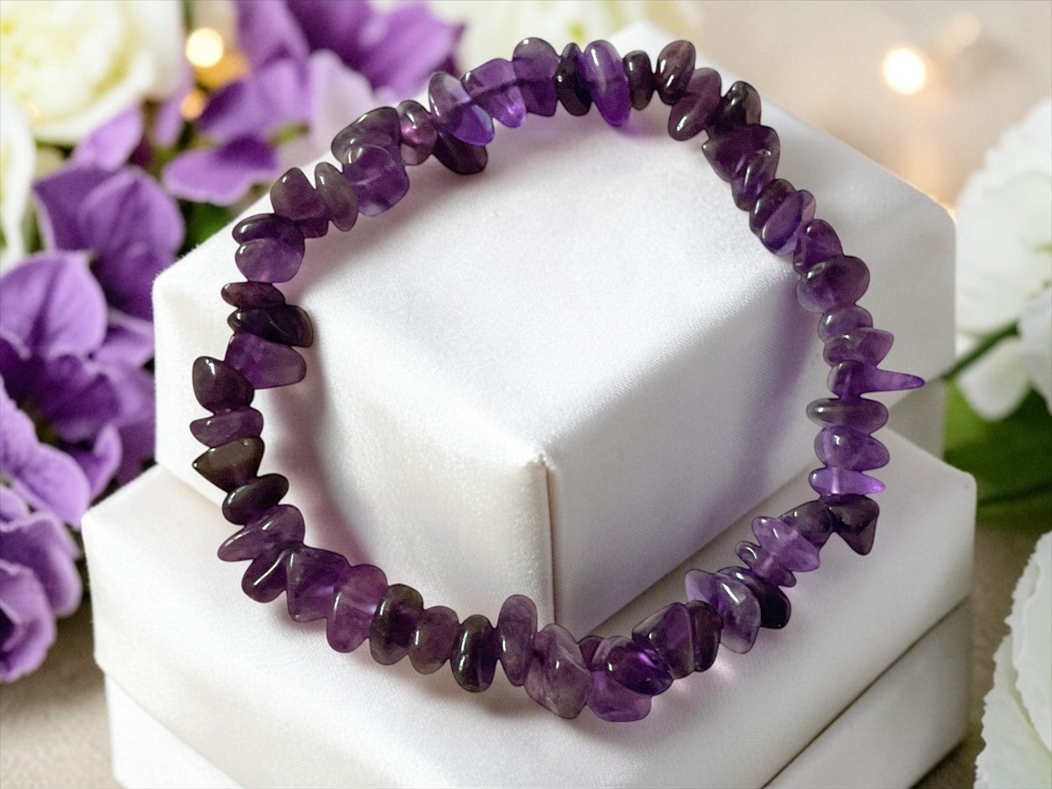 Steinfixx® Armband Amethyst Splitterarmband - Edelstein - Brasilien (16 cm Umfang, 1-tlg., beliebter und besonderer Edelstein), 100 % echt, Handarbeit I AAA-Qualität
