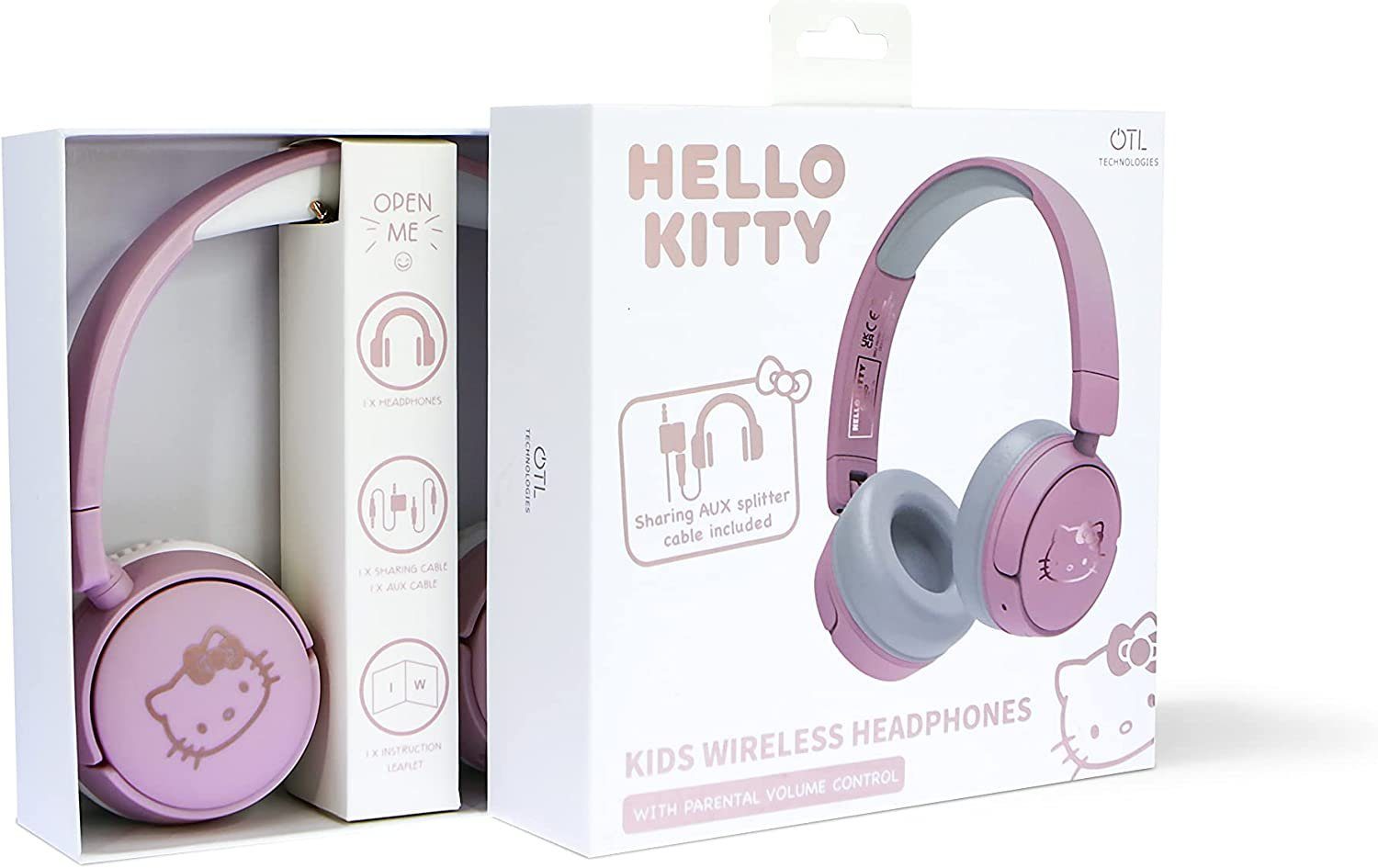 OTL Hello Bluetooth Lieferumfang 3,5-mm-Audio-Sharing-Kabel Kitty im Kopfhörer Bluetooth-Kopfhörer Kinder (Bluetooth, enthalten)