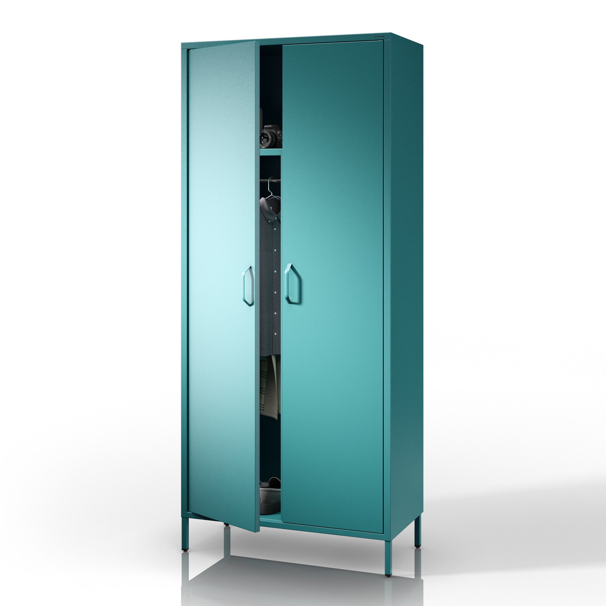Jan Nowak Kleiderschrank FLAVIO Kleiderschrank Metall Stahl 80x185x45cm 3 Zonen Sparkling (Stahl 0,6mm, 40kg pro Zone, Magnete Silikonpads, Wandmontage) Brilliance Beine regulierbar Wohnzimmer Schlafzimmer