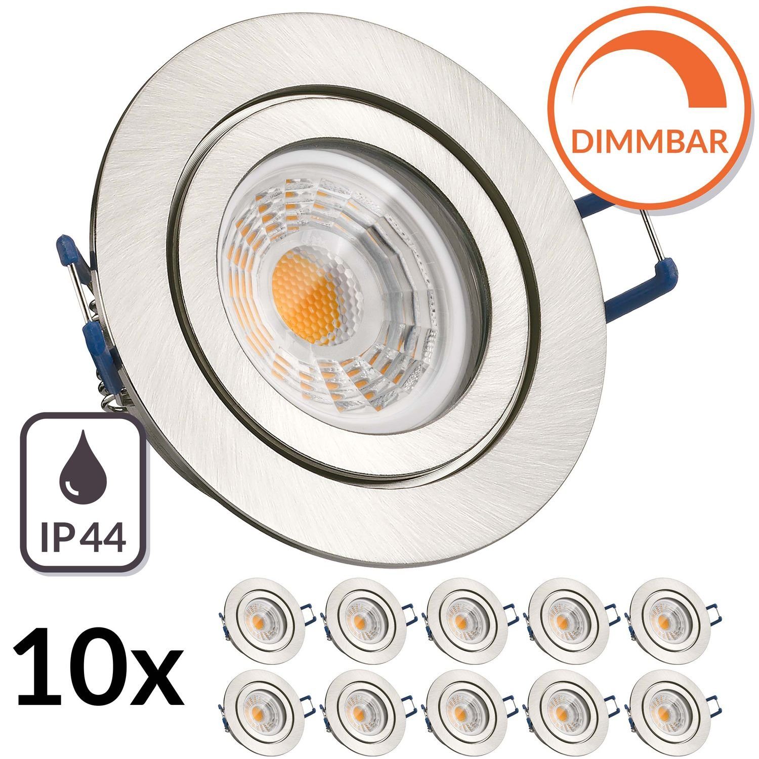 Einbaustrahler Markens Set LED IP44 10er Silber LEDANDO GU10 Einbaustrahler LED LED mit gebürstet