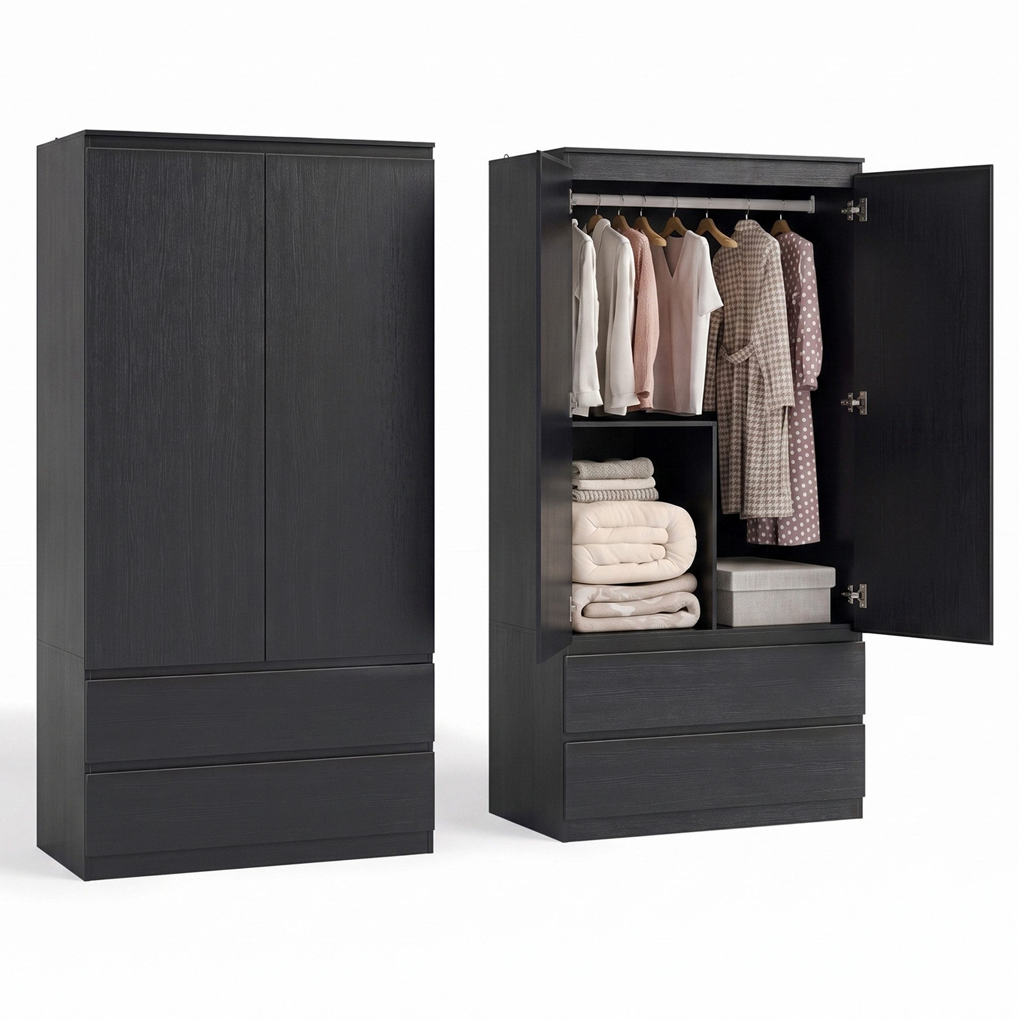 Bealife Garderobenschrank mit 2 Schubladen, Fächern & Kleiderstange, H:180cm