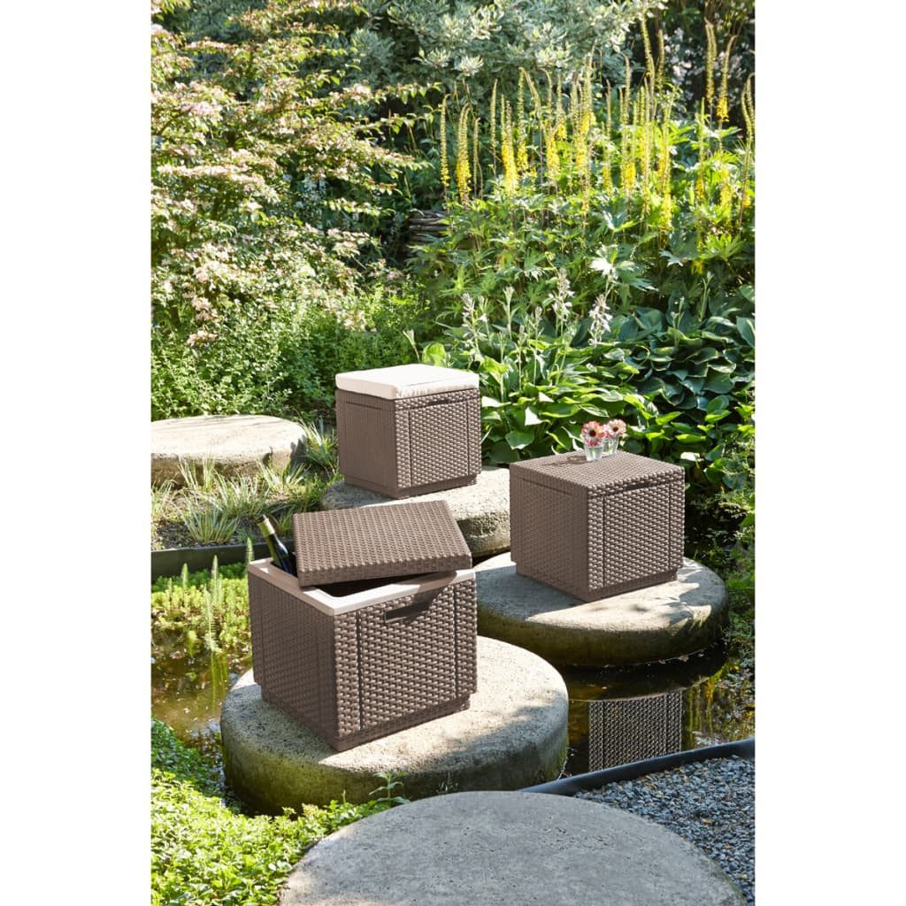 Allibert Gartenbox Kühlbox / Beistelltisch "Ice Cube", Cappuccino, Rattan-Optik