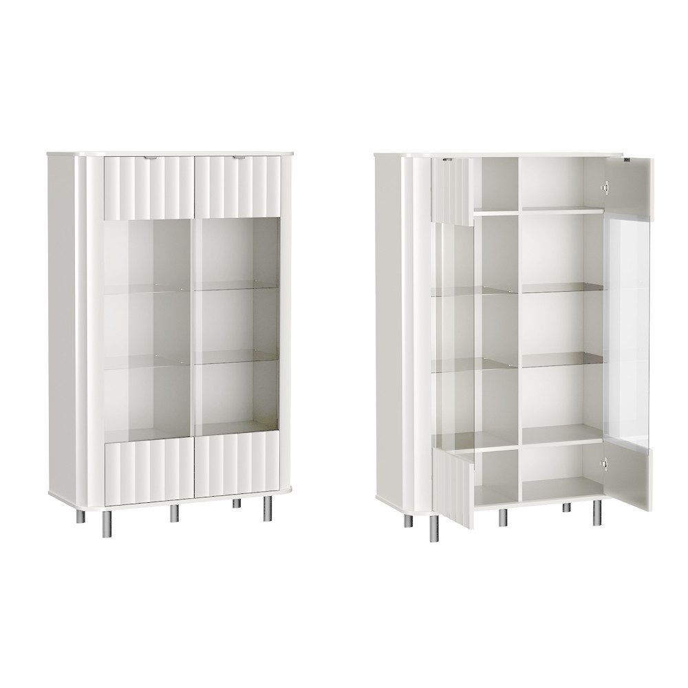 Lomadox Wohnzimmer-Set NASHVILLE-161, (Mega-Spar-Set, 3-St., Vitrine Lowboard Highboard), Wohnzimmer-Set in Weiß, mit Wellen-Optik, modern – Bild 4 von 4