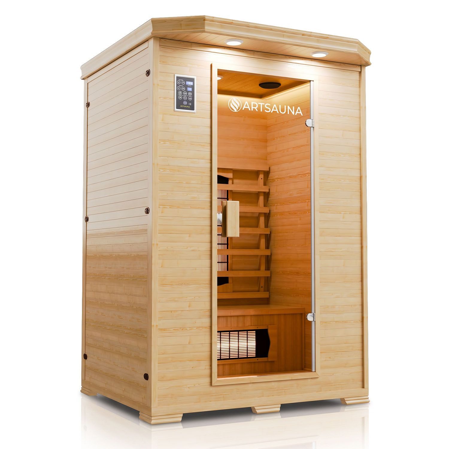Artsauna Infrarotkabine Oslo, für 2 Personen, Hemlockholz, HiFi-System, Ionisator, LED-Farblicht