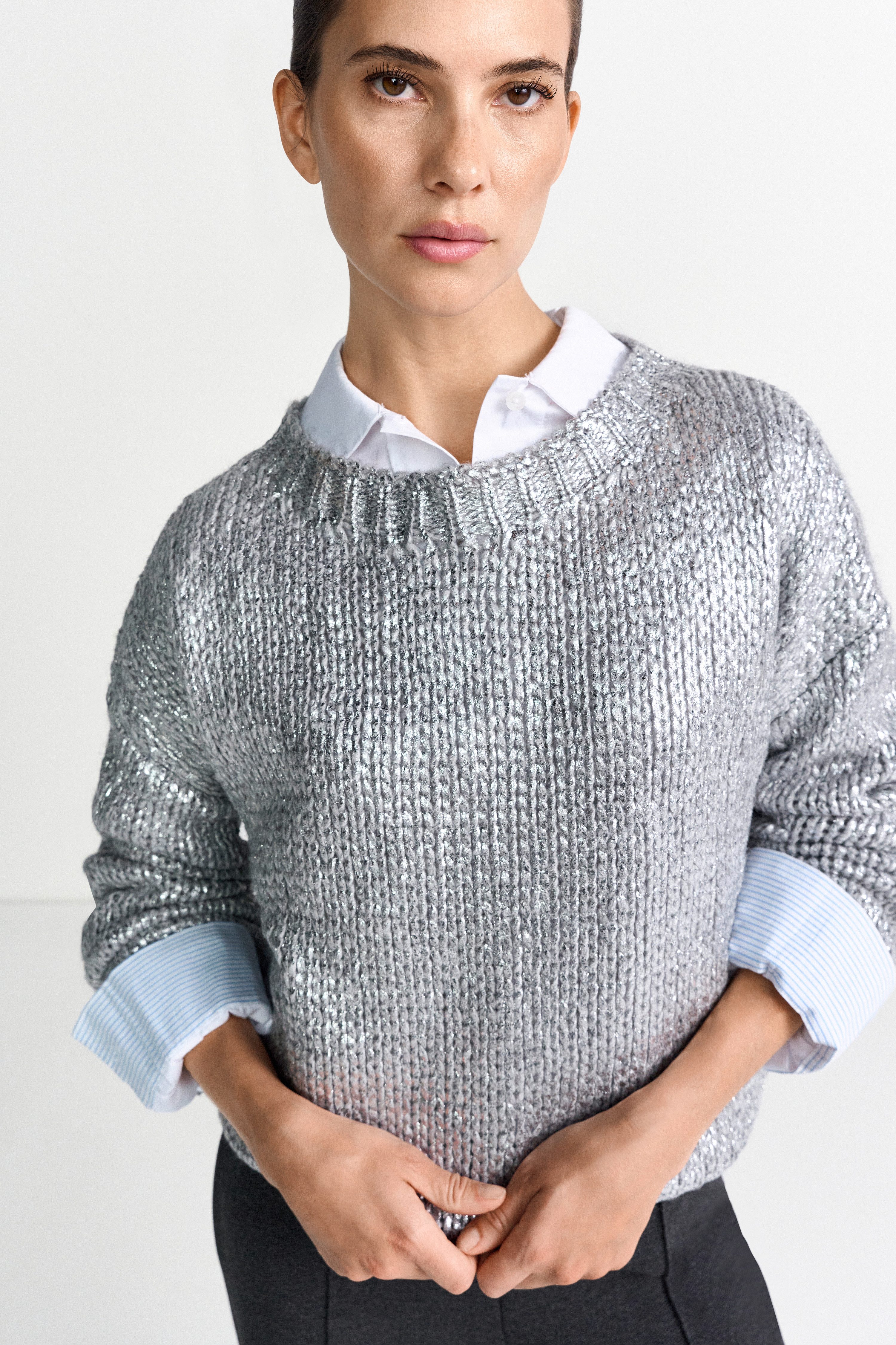 RICHROYAL Strickpullover in Metallic-Optic, kastiger Schnitt, günstig online kaufen