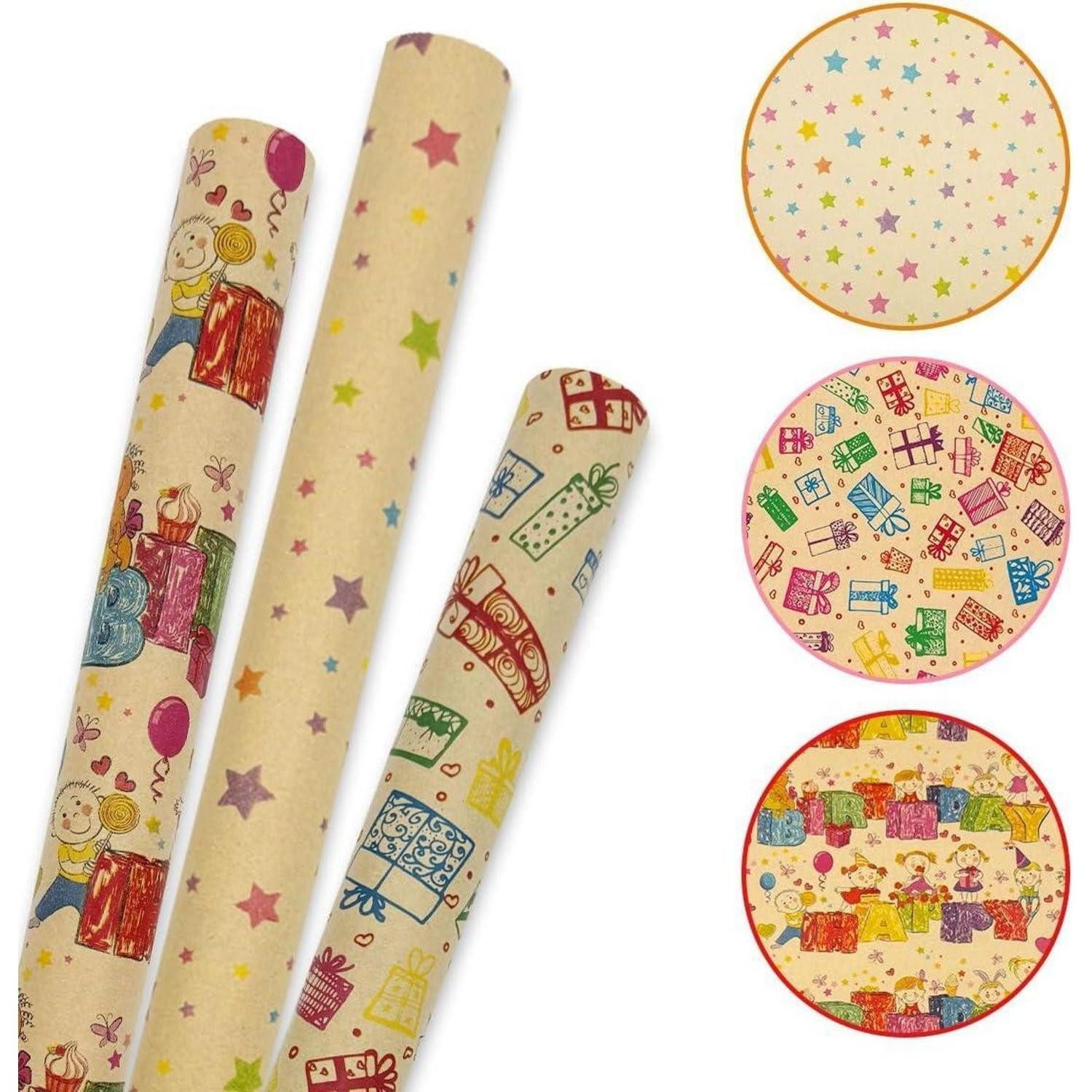 LuxusKollektion Geschenkpapier Geschenkpapier Kraftpapier 3 Rollen Geburtstag Partys Stern