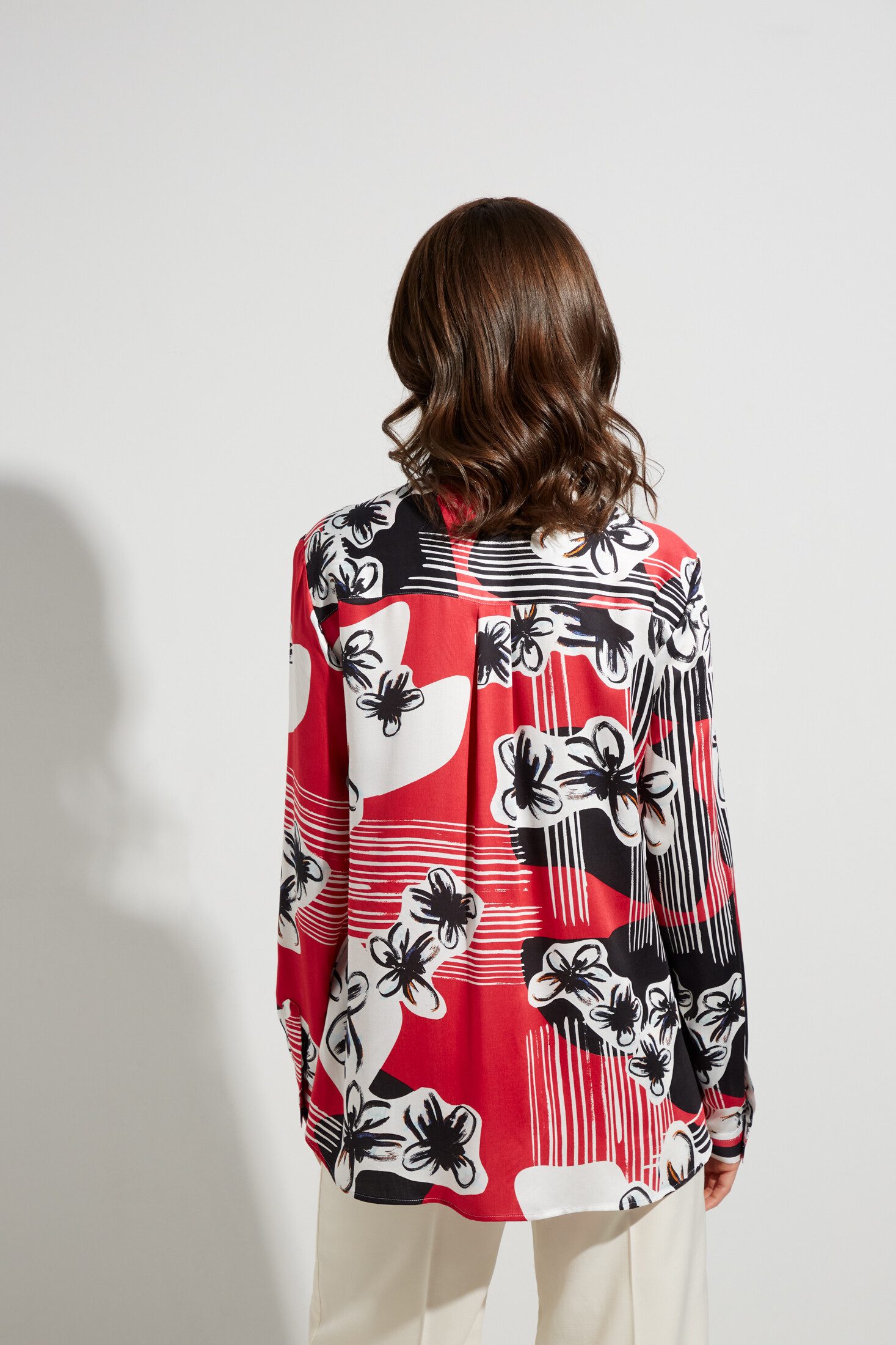 Eterna Blusentop ETERNA LOOSE FIT Langarm Bluse rot weiß schwarz floral 7424-54-D932