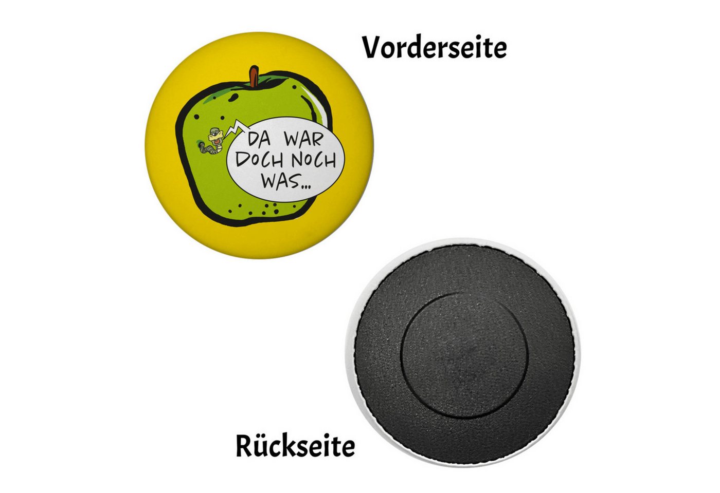 Thumbnail - speecheese Magnet Wurm im Apfel Notizzettel Magnet rund mit gelbem Hintergrund