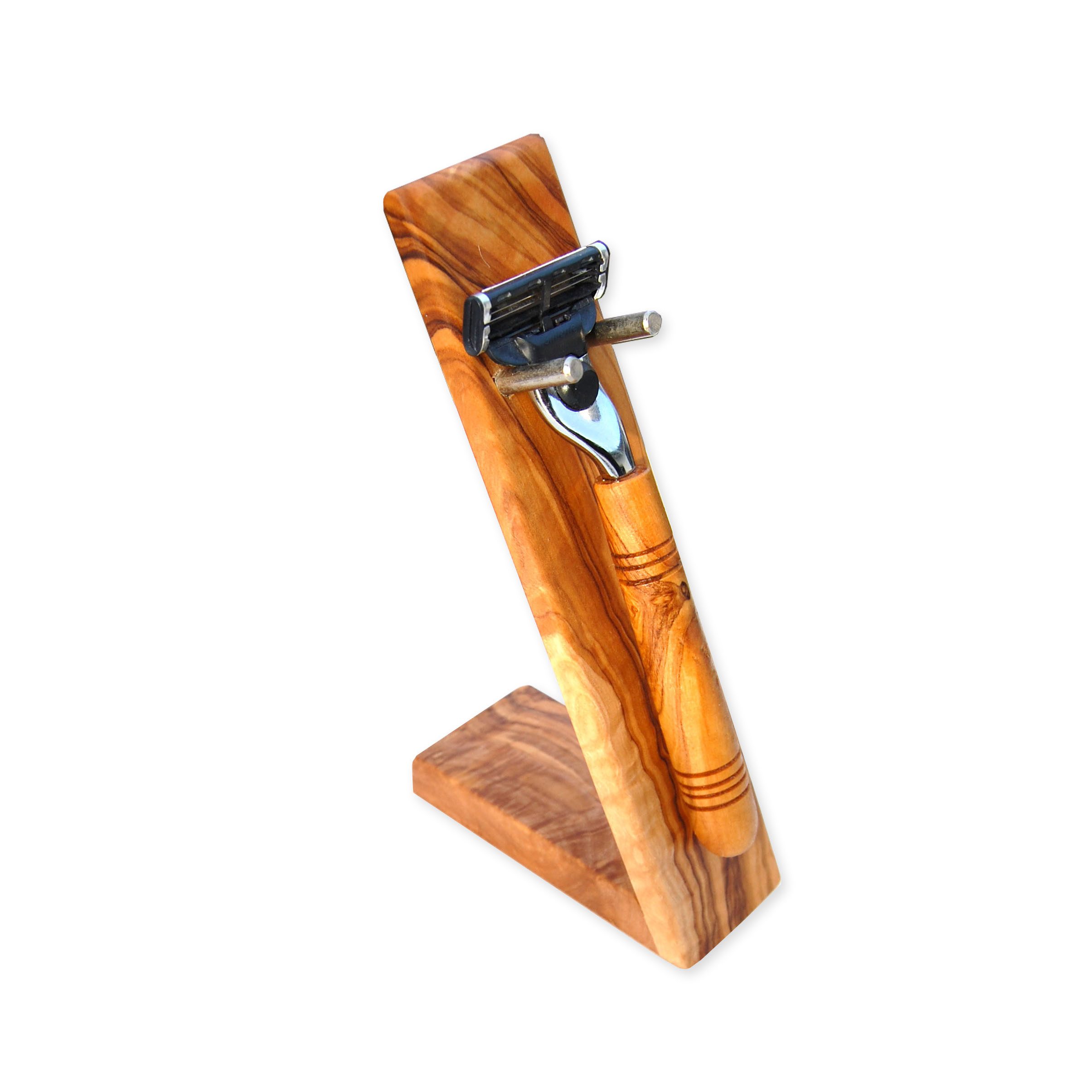 Olivenholz-erleben Rasierset-Ständer HELGOLAND, Halter für Nassrasierer aus Olivenholz, 1-tlg., Edler Standhalter – Rasierer immer griffbereit & elegant präsentiert