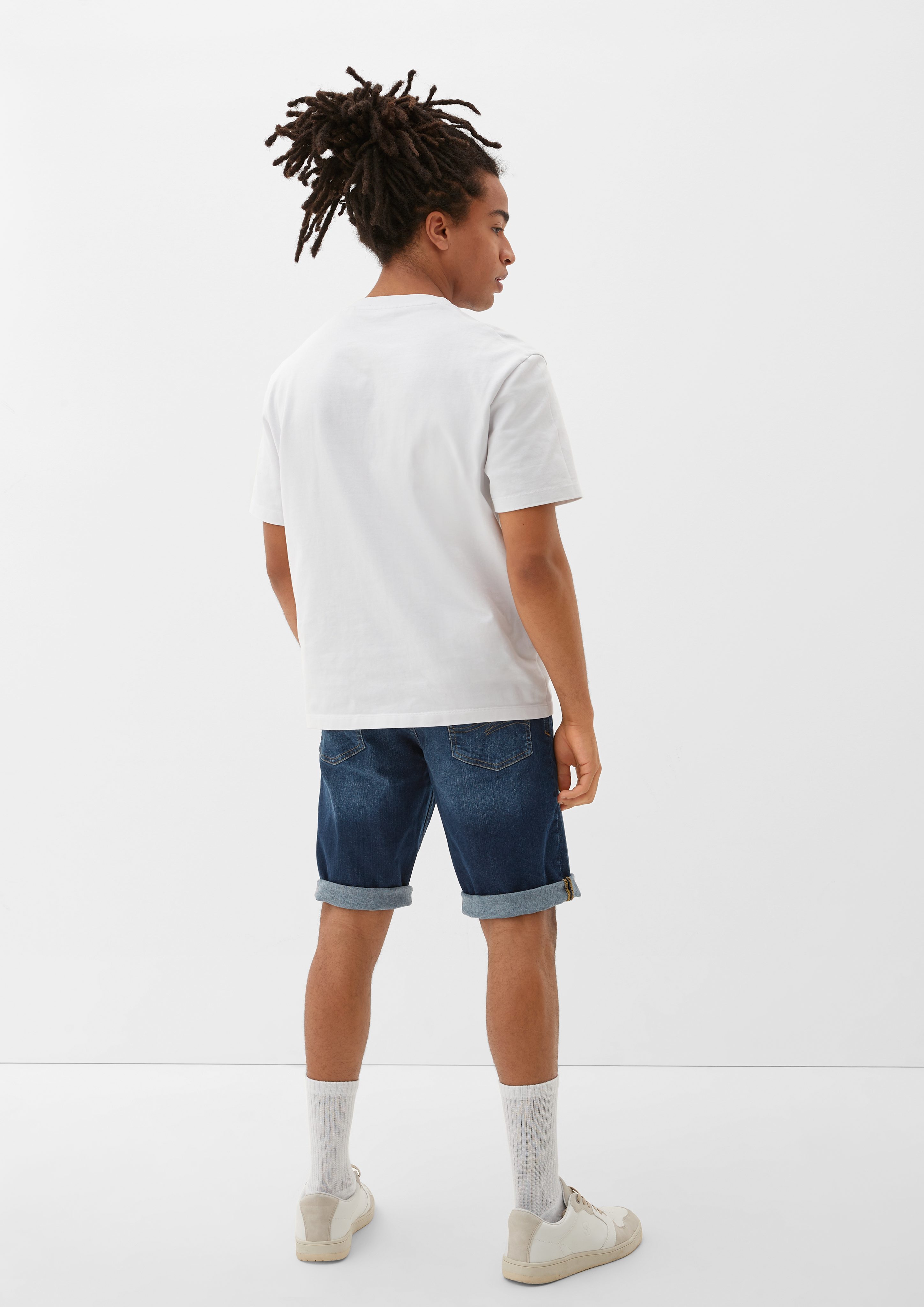 QS Jeansshorts Jeans-Bermuda / John Leg Regular Fit dunkelblau Straight / Rise Mid Waschung 