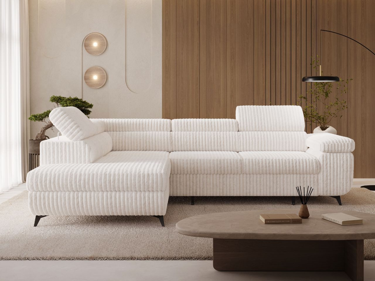 GrainGold Ecksofa L-Form Argon L, Set, Wellenfederkern, Bettkasten, Verstellbare Kopfstützen, Schlaffunktion