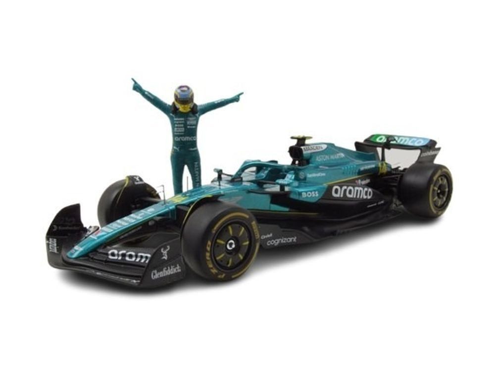 Bburago Modellauto Aston Martin AMR25 #14 Formel 1 2025 mit Alonso Figur, Maßstab 1:24