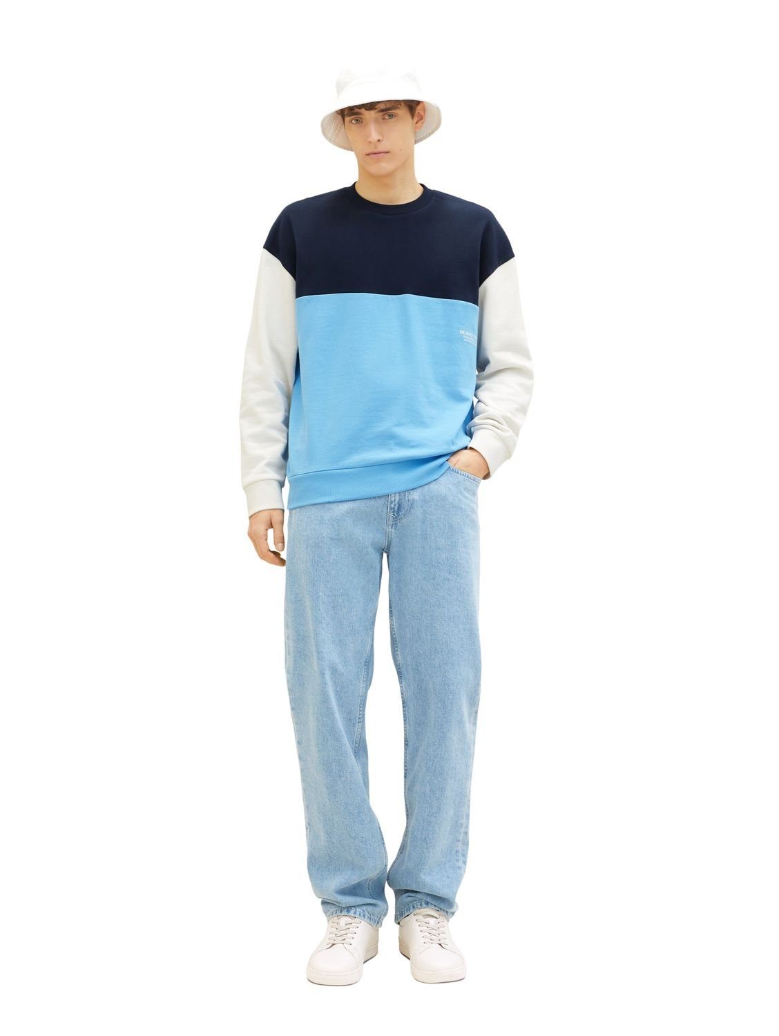 Rainy Blue TAILOR Denim aus 18395 Sweatshirt Sky COLORBLOCK TOM Baumwolle