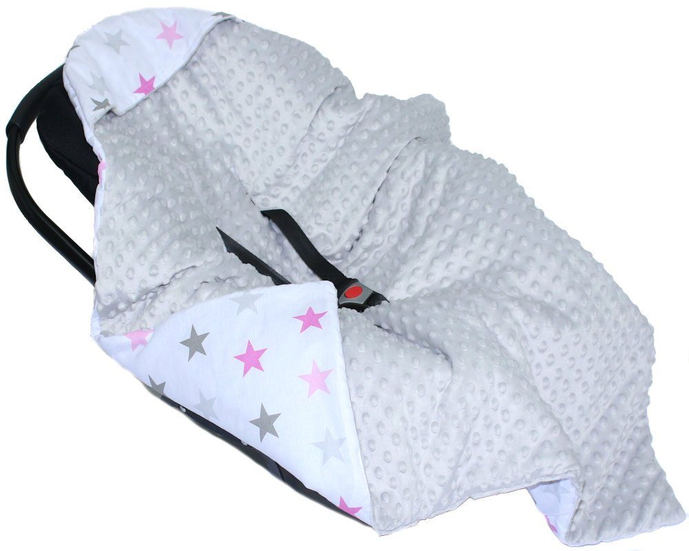 Babydecke Baby Wende Einschlagdecke MINKY mit Kapuze Babyschale Zweiseitig