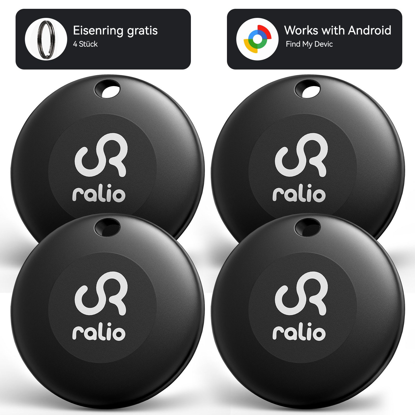 Ralio Bluetooth Tracker Android, kompatibel mit Google Find My Device GPS-Tracker (Smart Tag ohne Abo, für Schlüssel, Geldbörse, Tasche, Rucksack,Fahrrad)