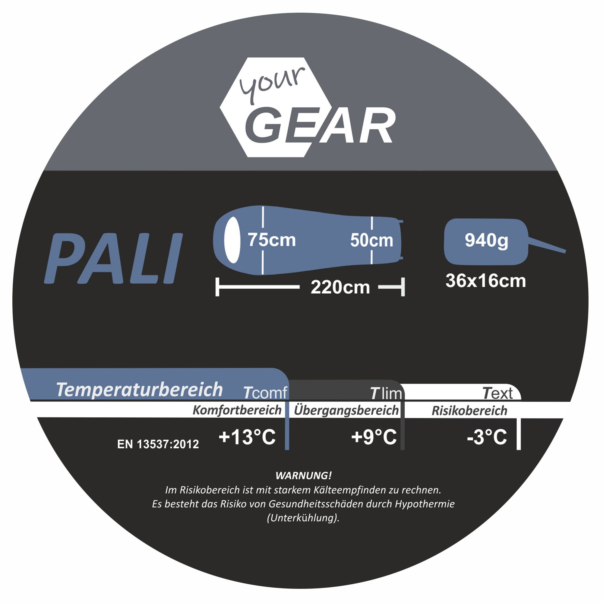 yourGEAR Mumienschlafsack yourGEAR Schlafsack Pali -3°C Mumienschlafsack 220x75cm leicht